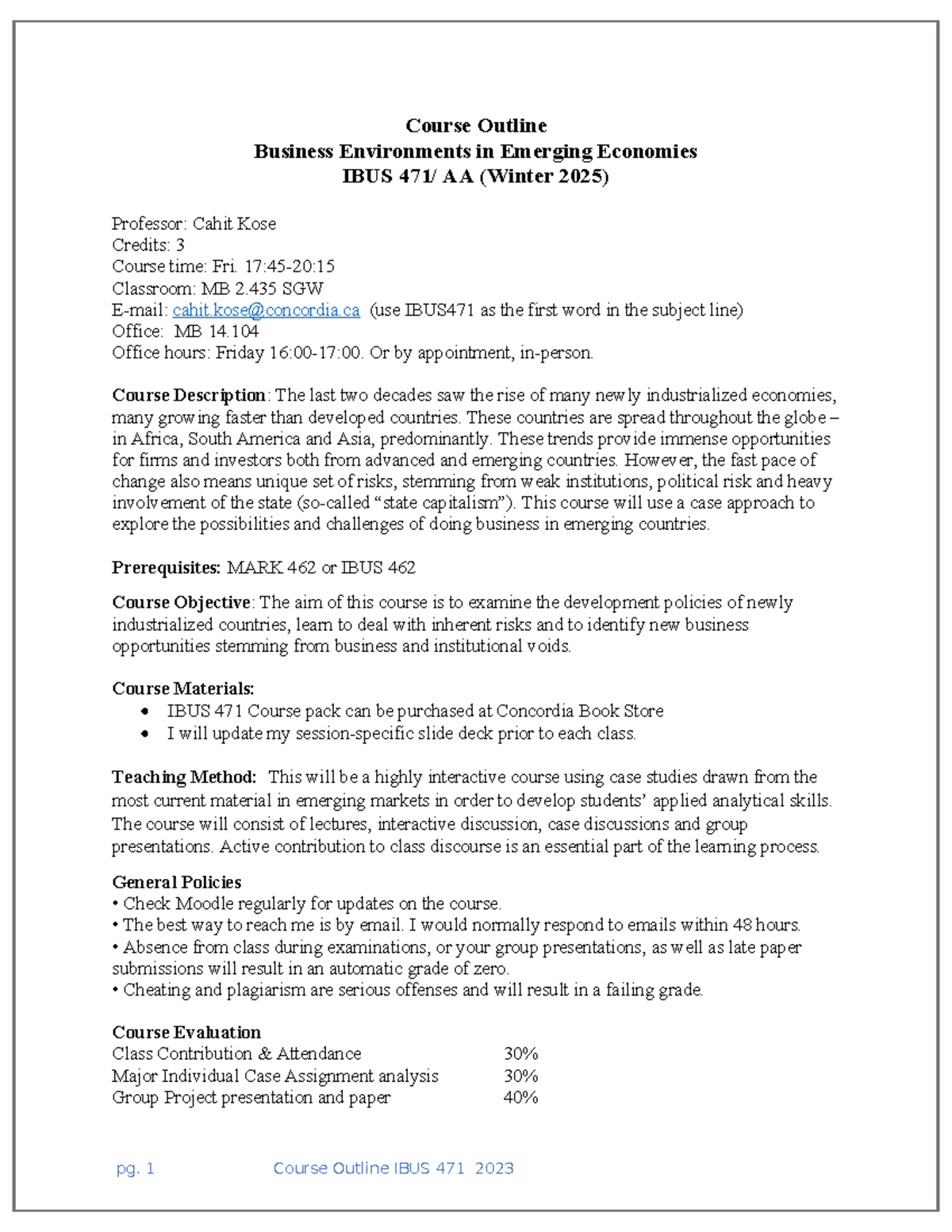 IBUS 471 Course Outline: Business Environments in Emerging Economies ...