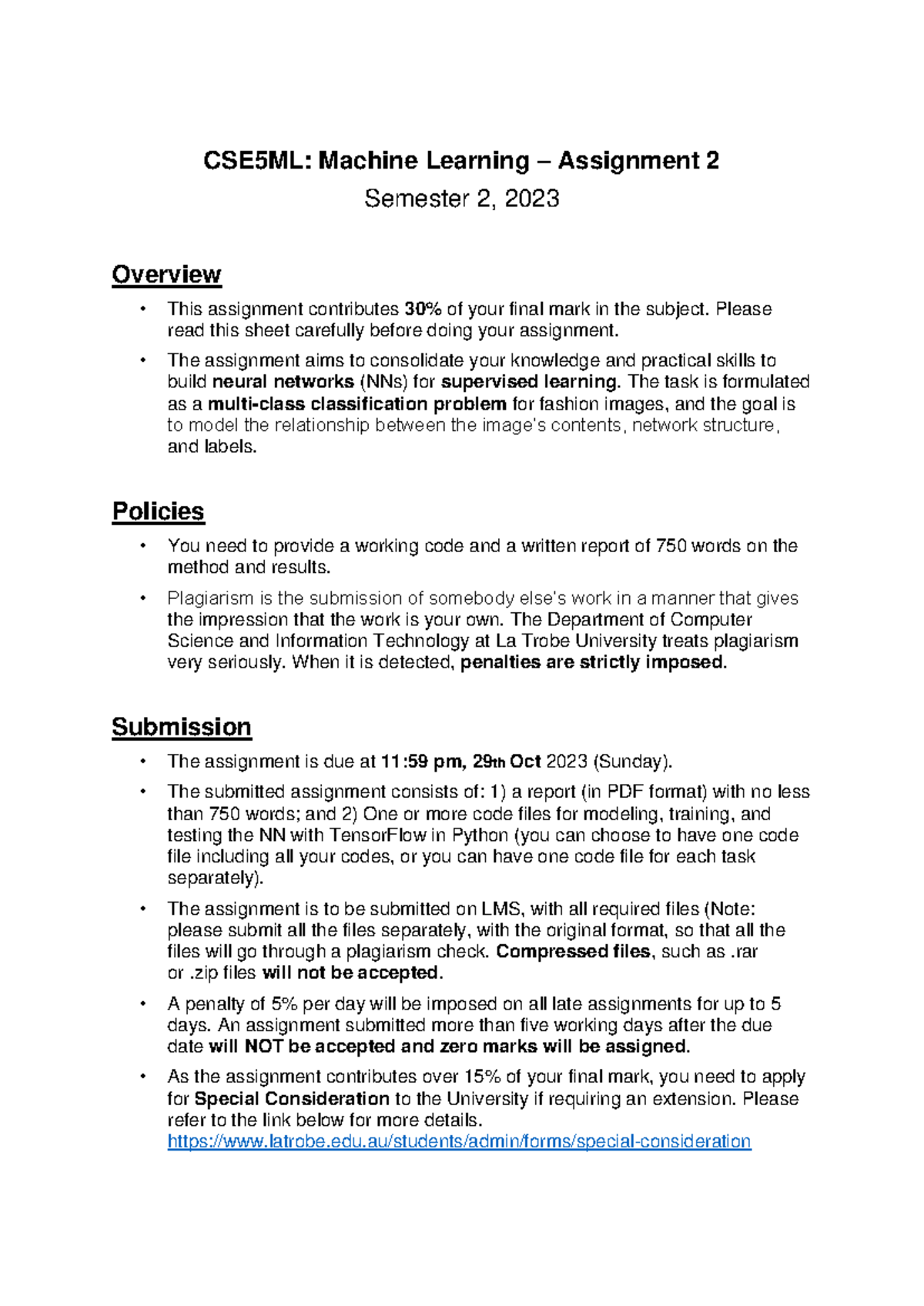 CSE3ML 2023 SEM2 Assignment 2 - CSE5ML: Machine Learning – Assignment 2 ...