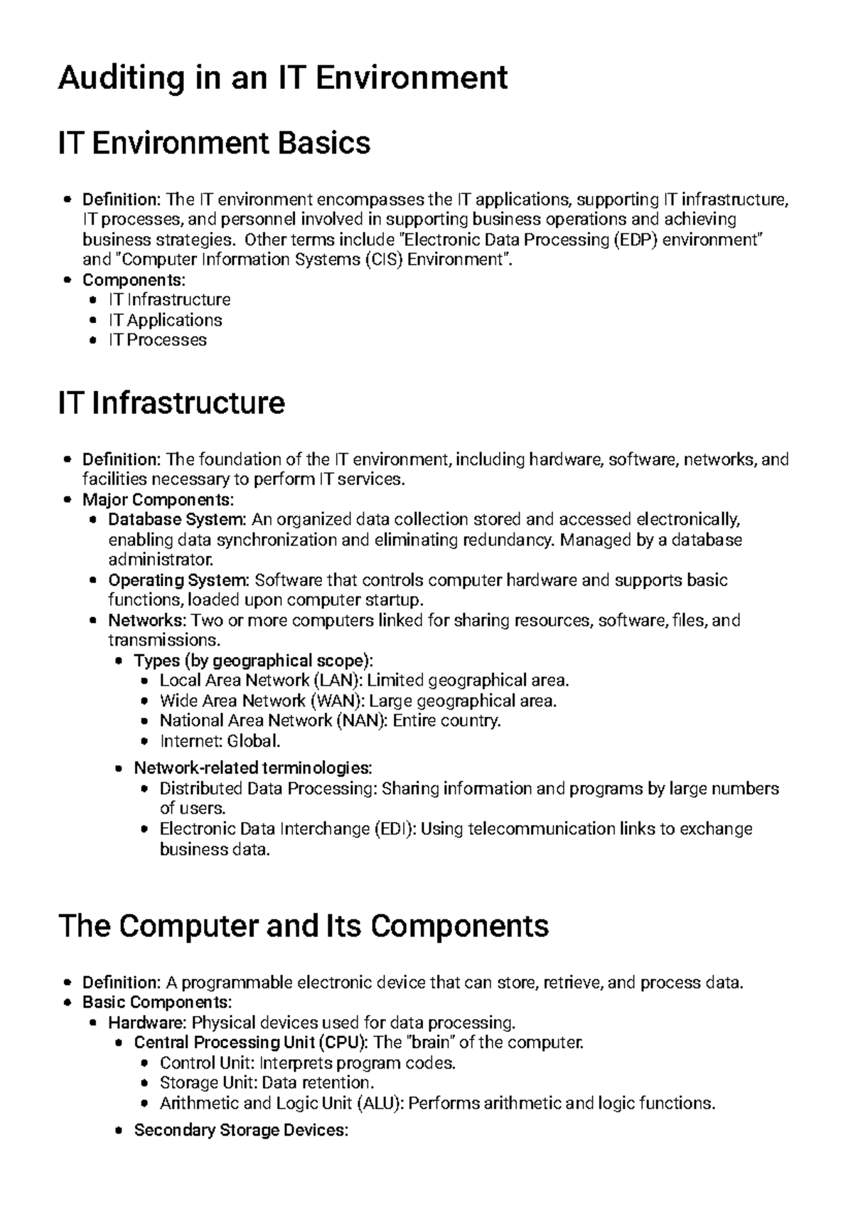 Chapter 7 - Auditing in an IT Environment: Key Concepts and Controls ...