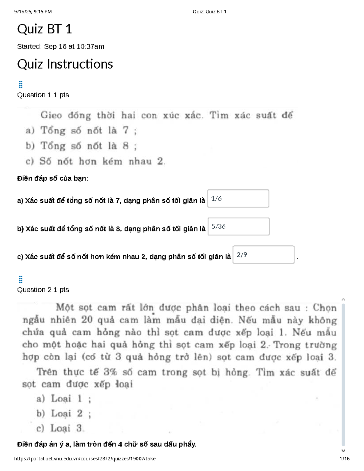 Quiz BT 1: Probability Questions and Answers - Studocu