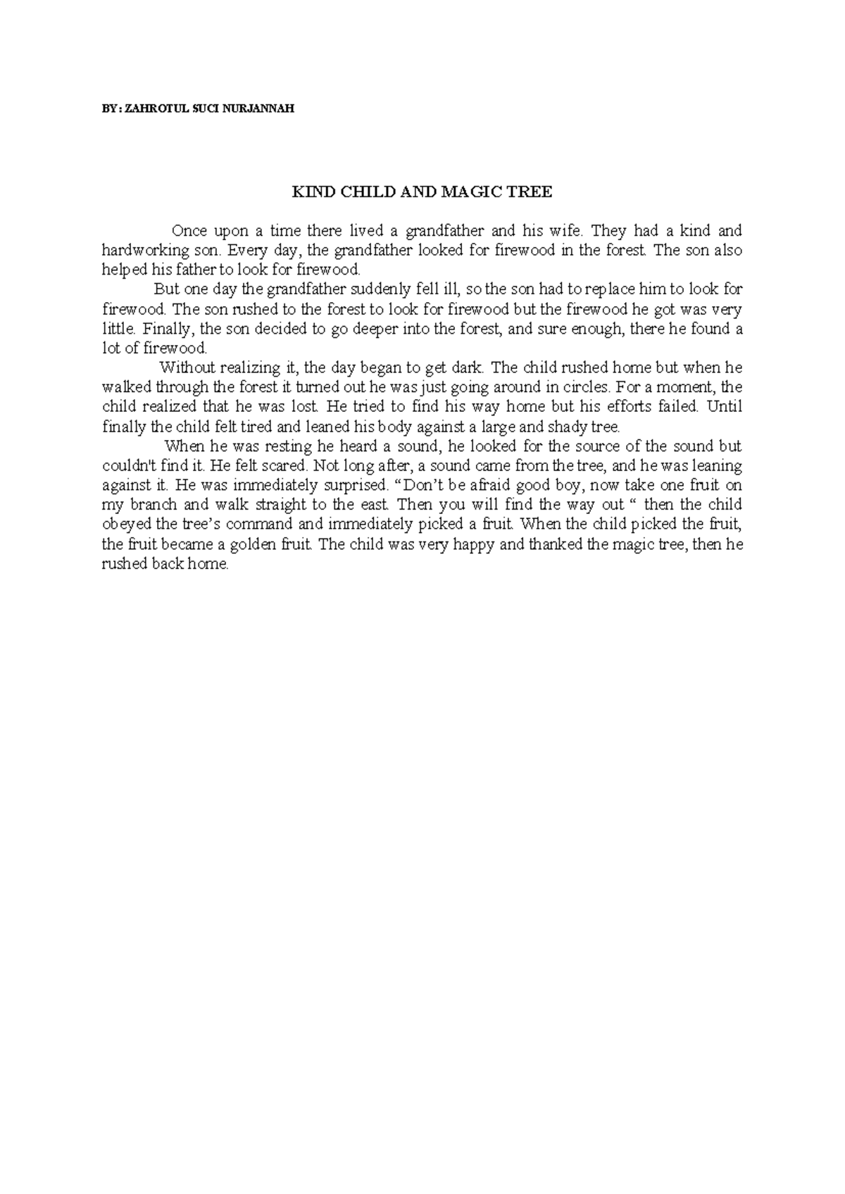 BY - The Kind Child and the Magic Tree: A Fairy Tale Adventure - Studocu