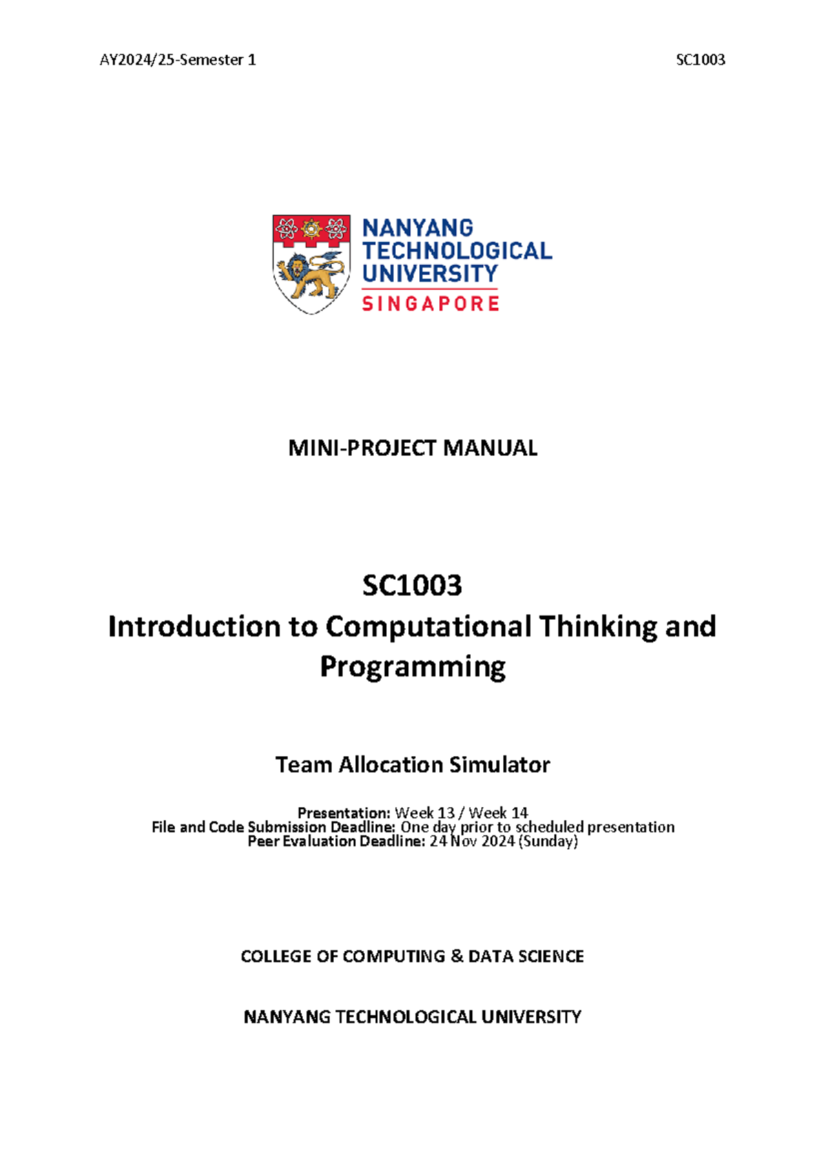 Mini Project Requirements for CS101: Team Allocation Simulator - Studocu
