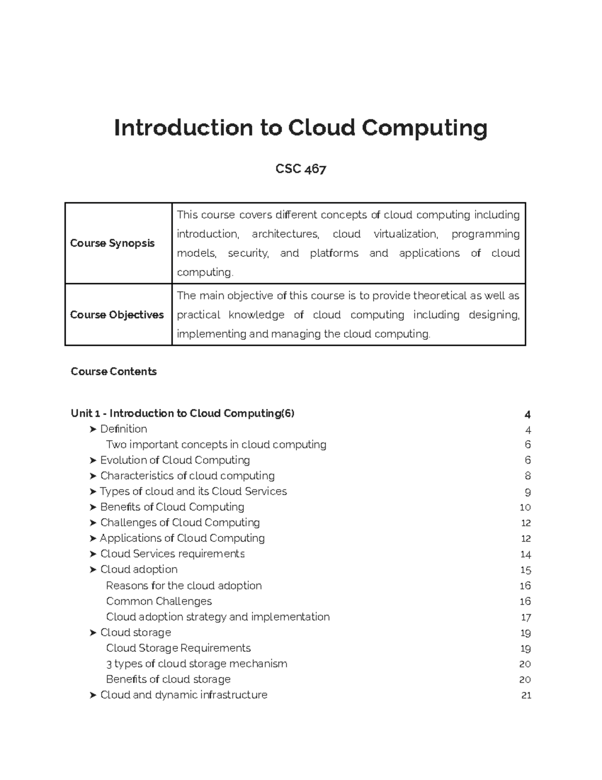 Introduction to Cloud Computing - Course Objectives The main objective ...