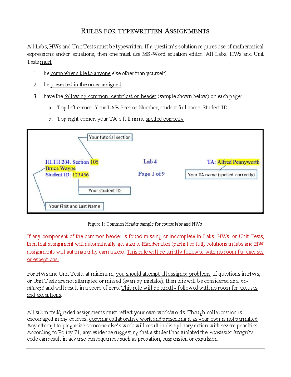 Writing and Submission Rules - R ULES FOR TYPEWRITTEN A SSIGNMENTS All ...