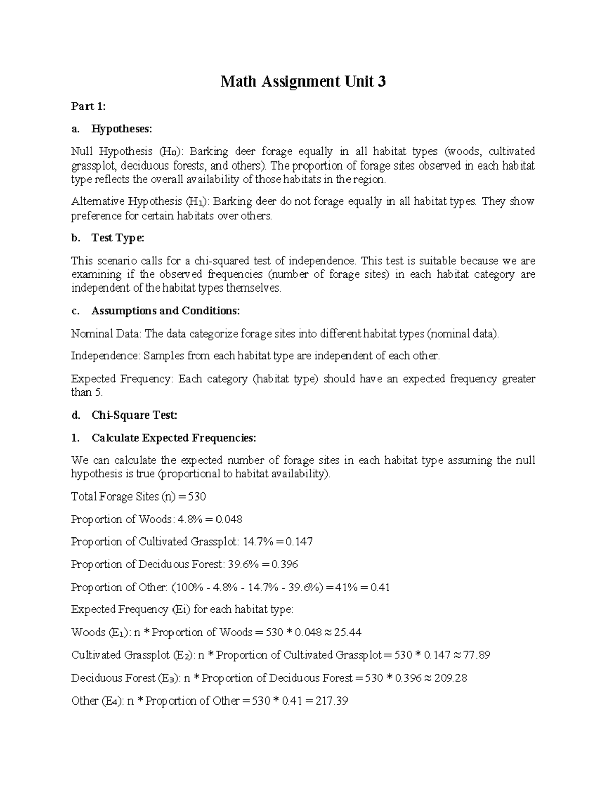 Math Assignment Unit 3 - None - Math Assignment Unit 3 Part 1: a ...