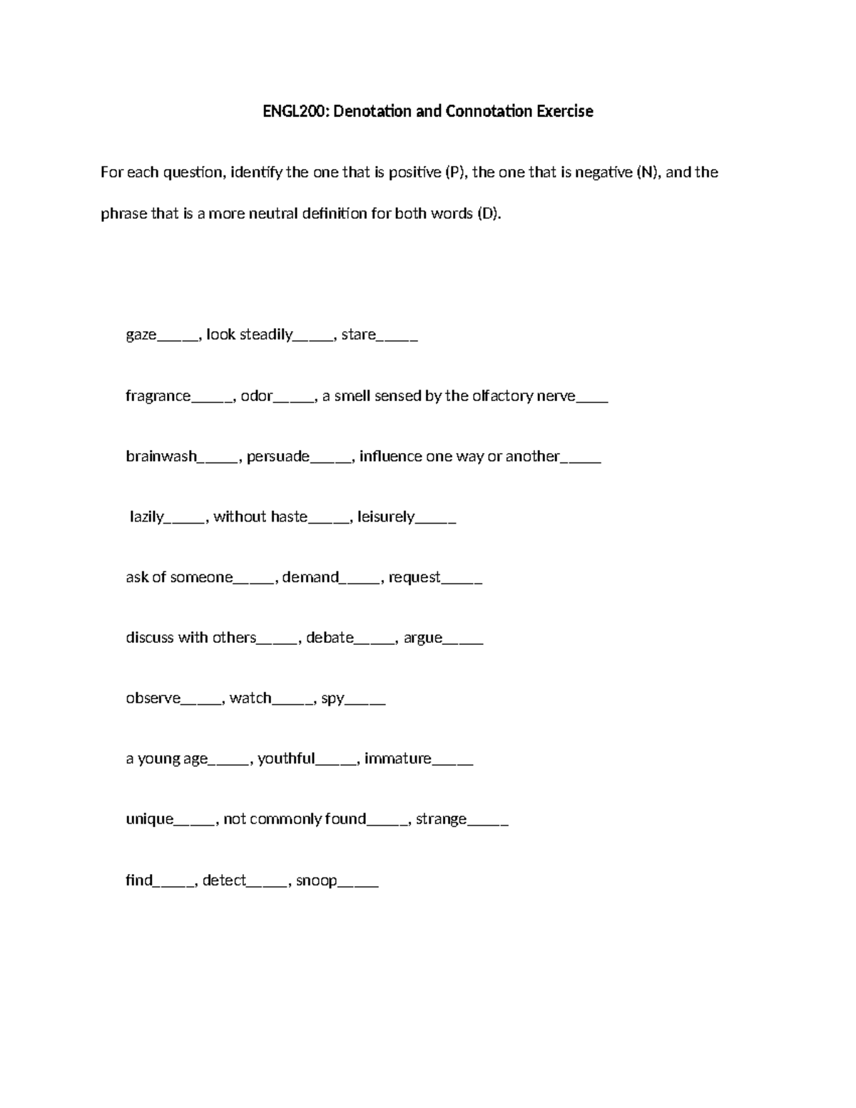 WK 1 - Denotation & Connotation - ENGL200: Denotation and Connotation ...