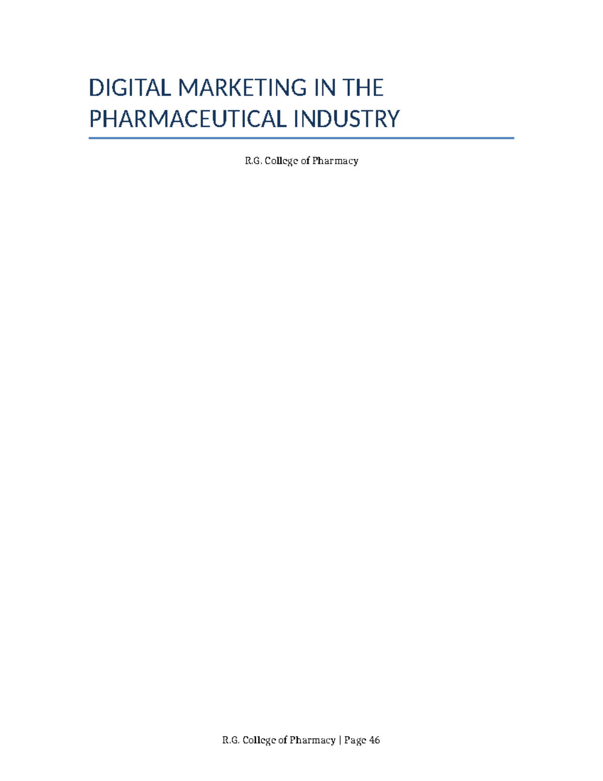 DIGITAL MARKETING STRATEGIES IN PHARMA INDUSTRY - R.G. College - Studocu