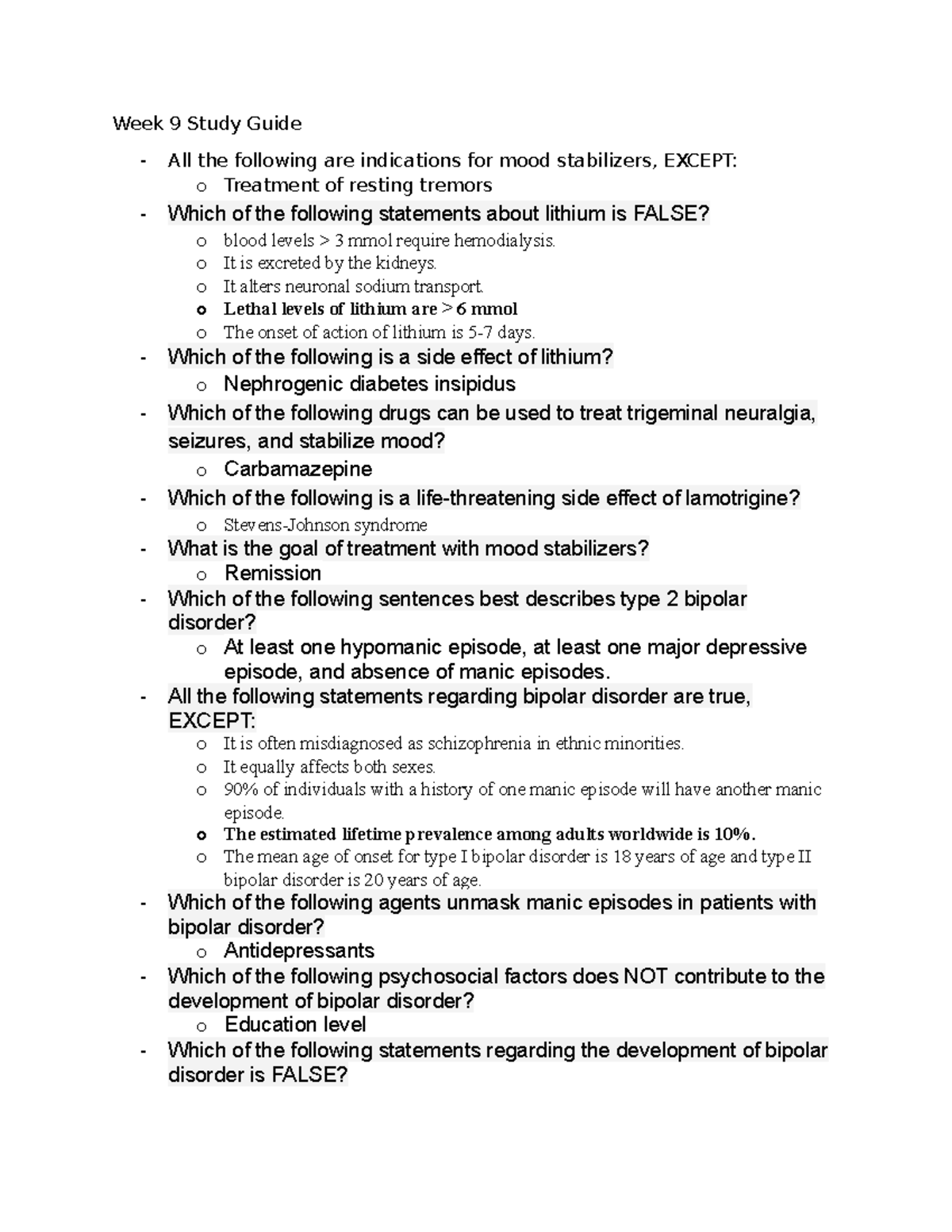 Week 9 Notes from videos - Week 9 Study Guide - All the following are ...