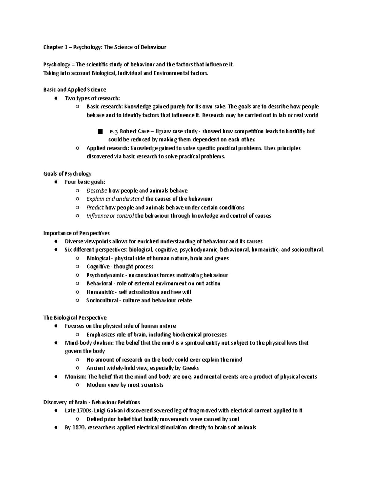 Psych 1000 Bible - Lecture notes - Chapter 1 – Psychology: The Science ...