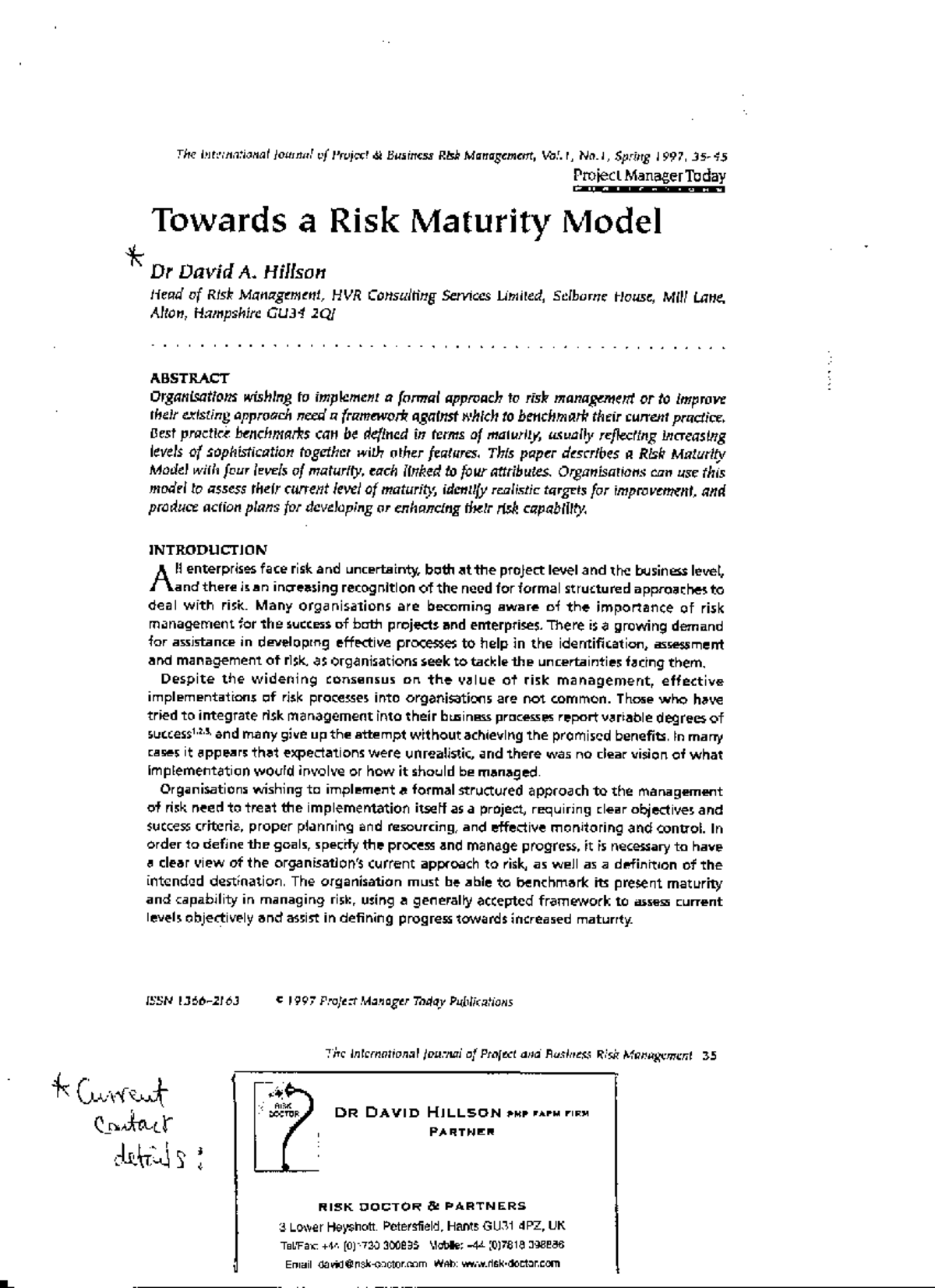 Risk Maturity Model Framework: Insights from Project Management - Studocu