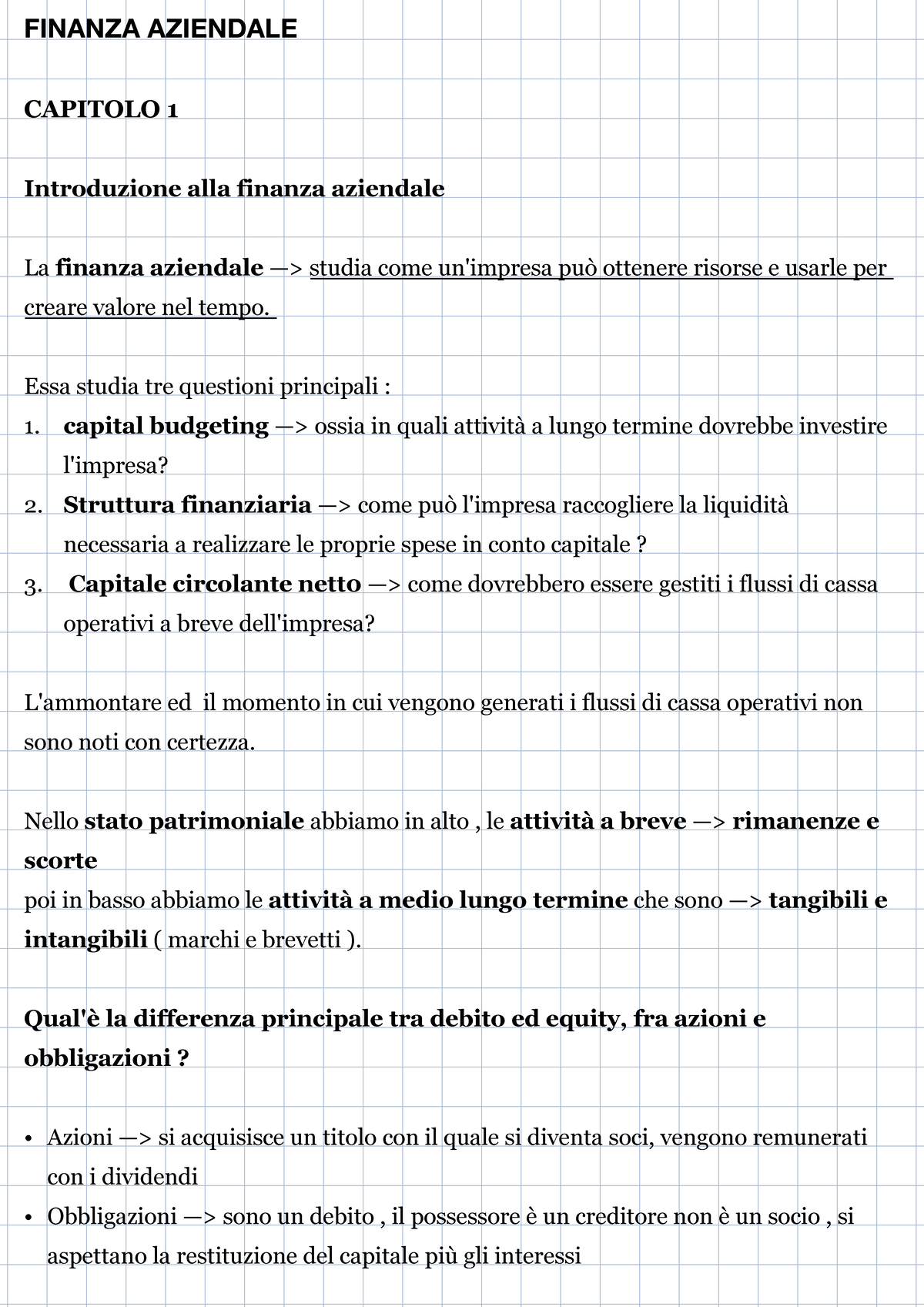 FINANZA AZIENDALE CAPITOLO 1: Introduzione e Concetti Fondamentali ...