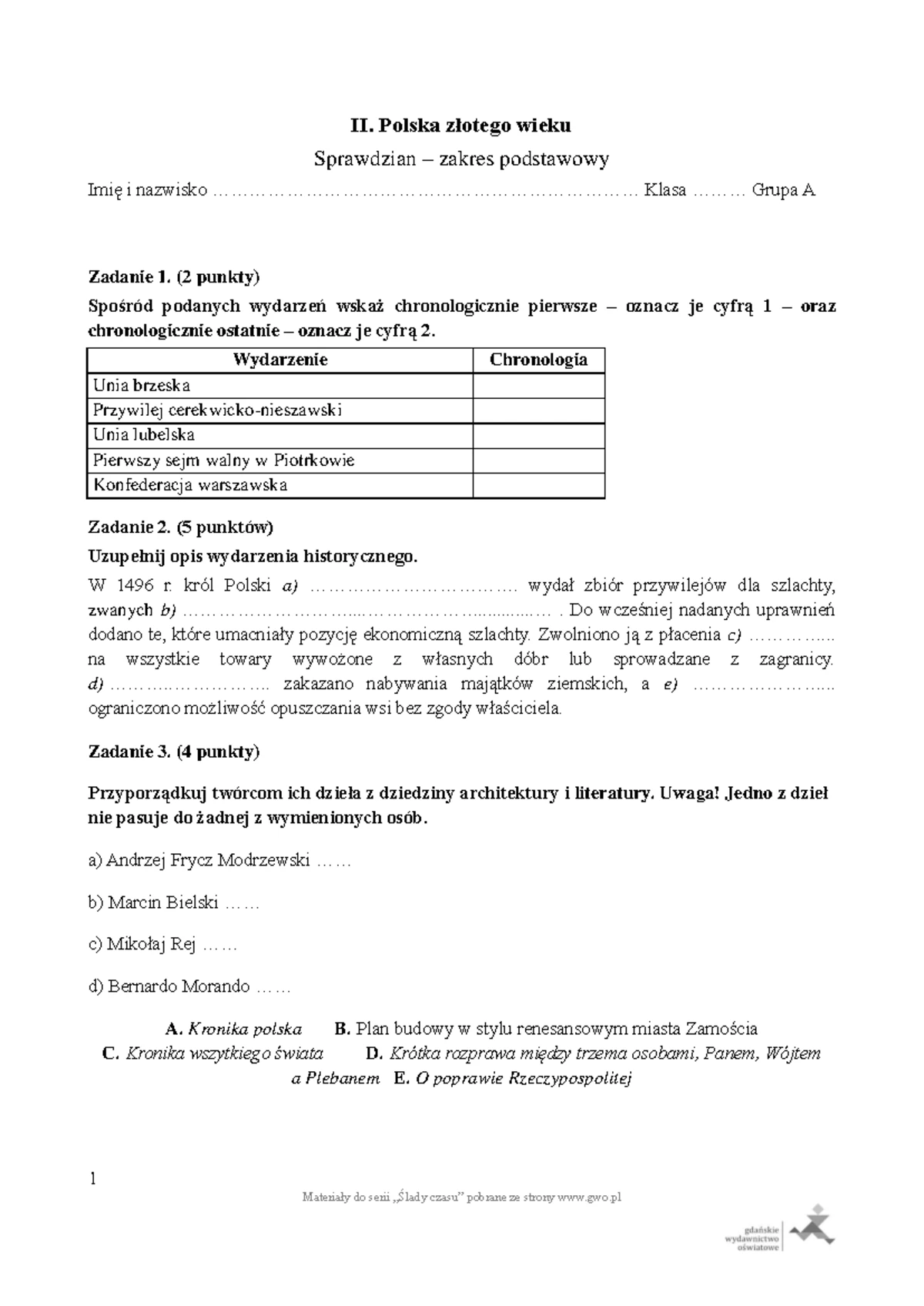 Sprawdzian Z Historii W Państwie Króla Franków www.studocu.com