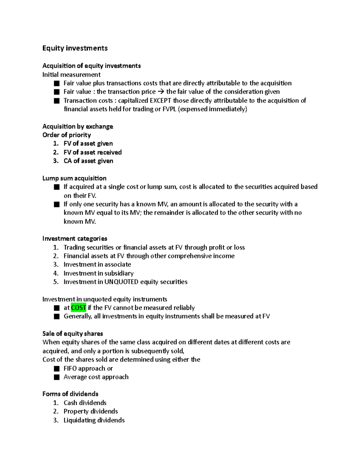 Equity Investments Overview: Acquisition, Valuation & Dividend Analysis ...