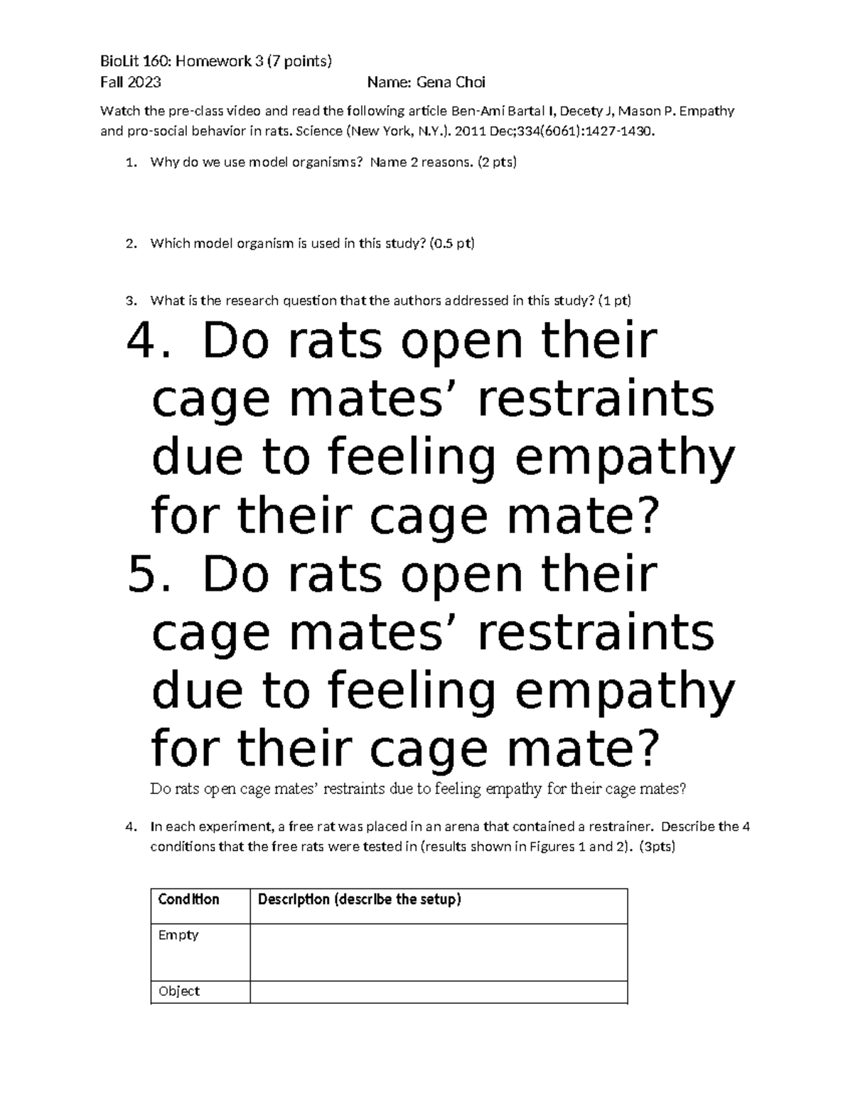HW3-FA23 - practice - BioLit 160: Homework 3 (7 points) Fall 2023 Name ...