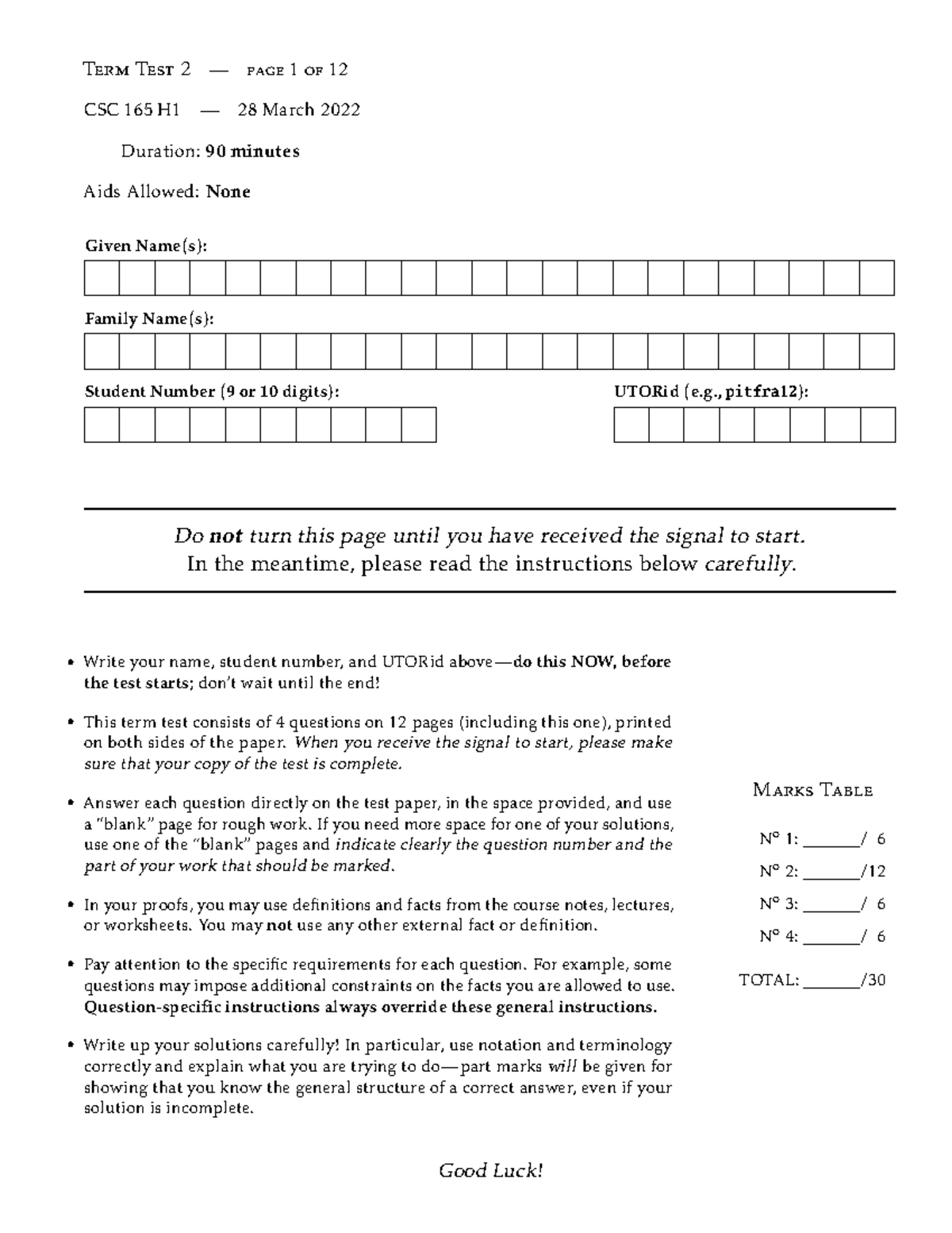 CSC 165 H1 Term Test 2 - Asymptotic Notation & Runtime Analysis - Studocu