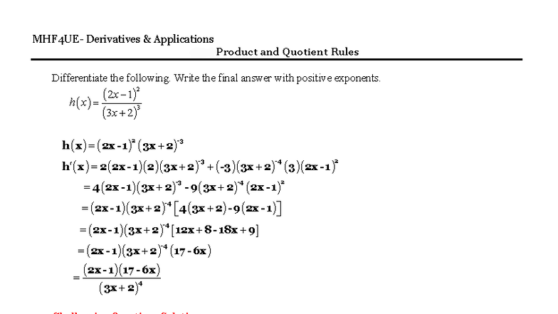 Lesson 3-2c: Challenging Questions on Product & Quotient Rules - Studocu