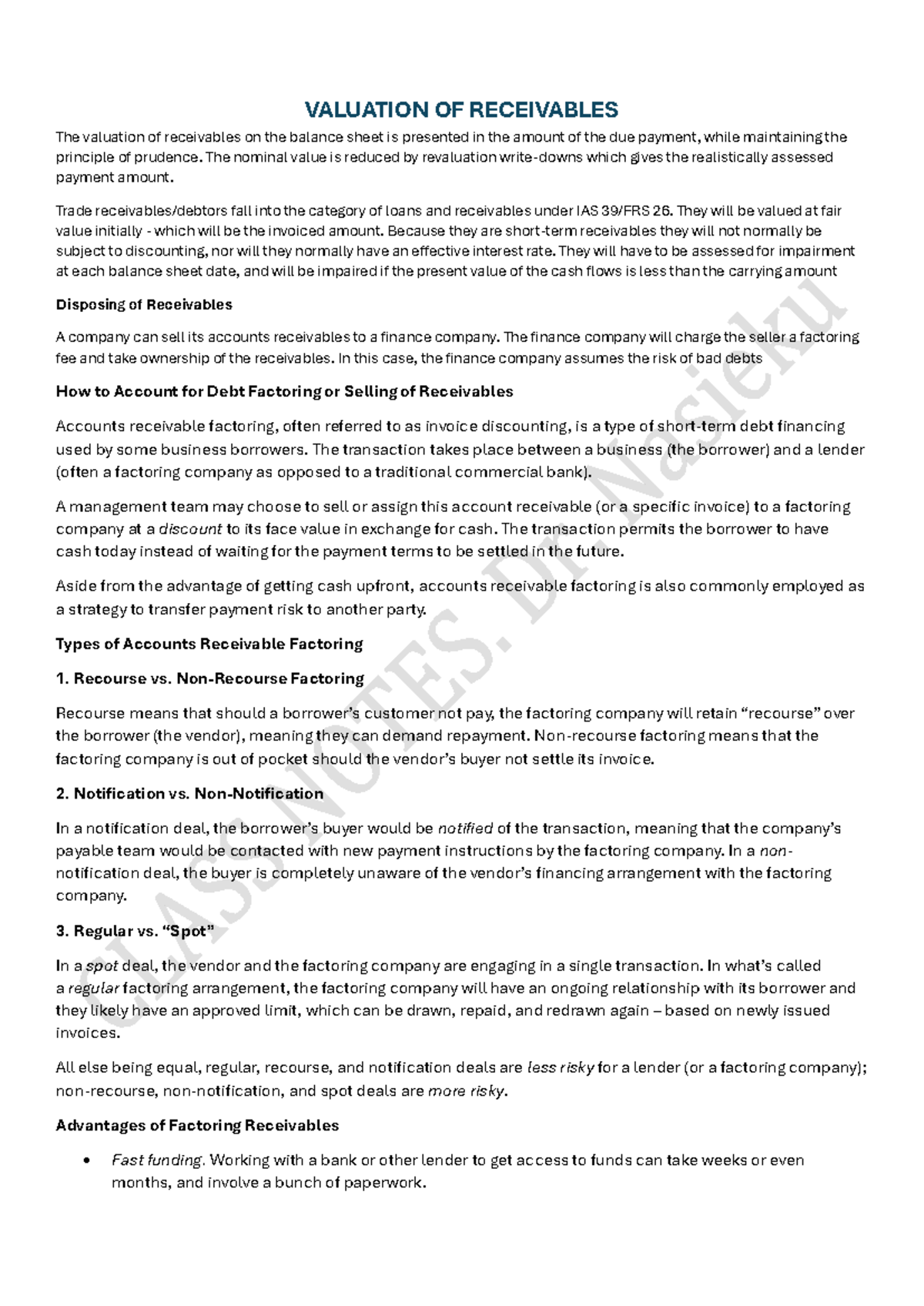 Valuation+OF+ Receivables Factoring - VALUATION OF RECEIVABLES The ...