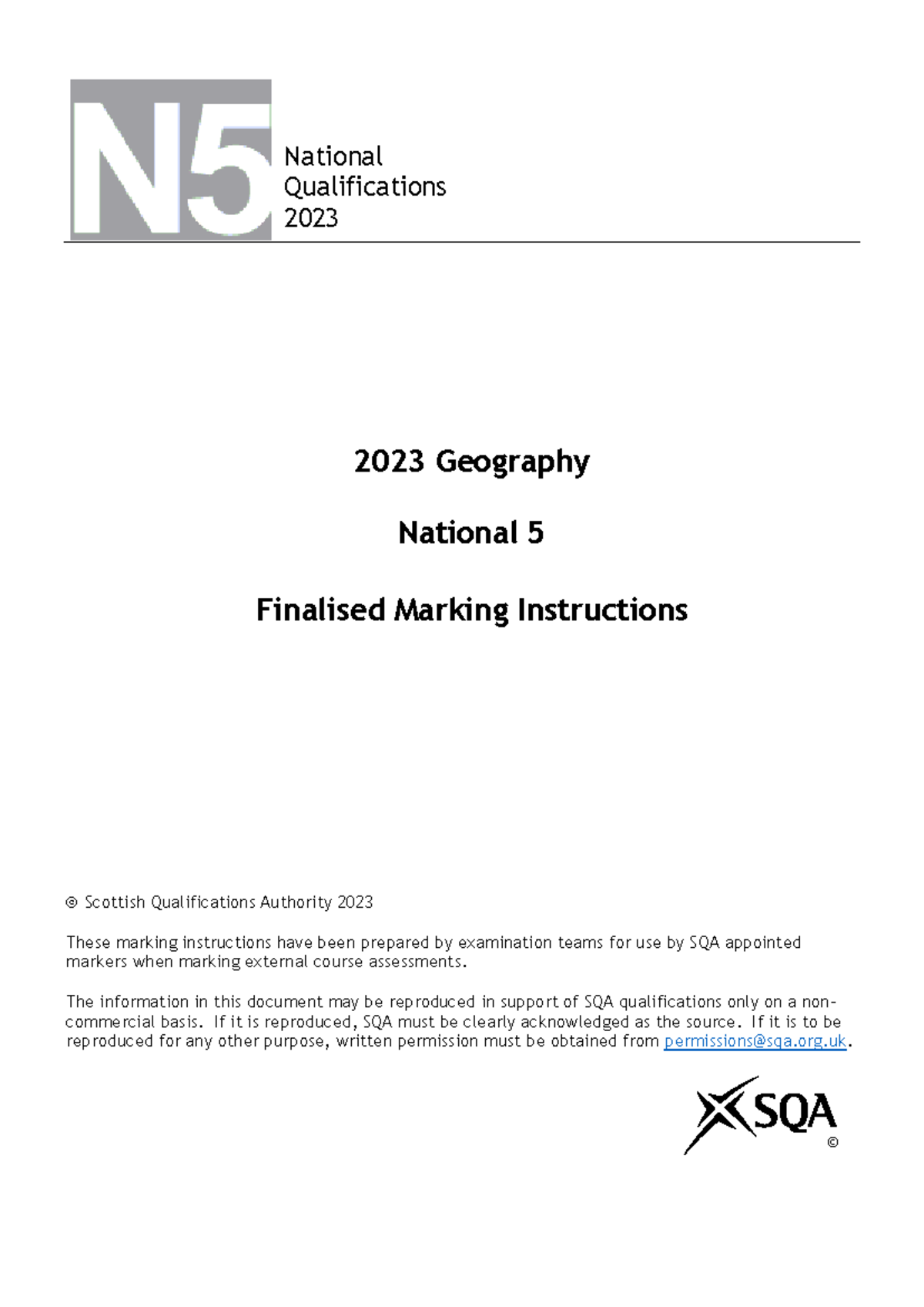 N5 Geography 2023 Finalised Marking Instructions - Studocu