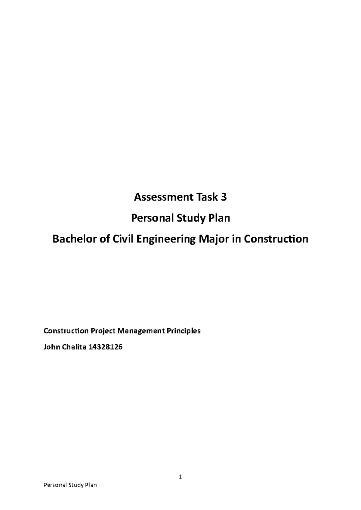 Assessment Task 3 14328126 - 1 Assessment Task 3 Personal Study Plan ...