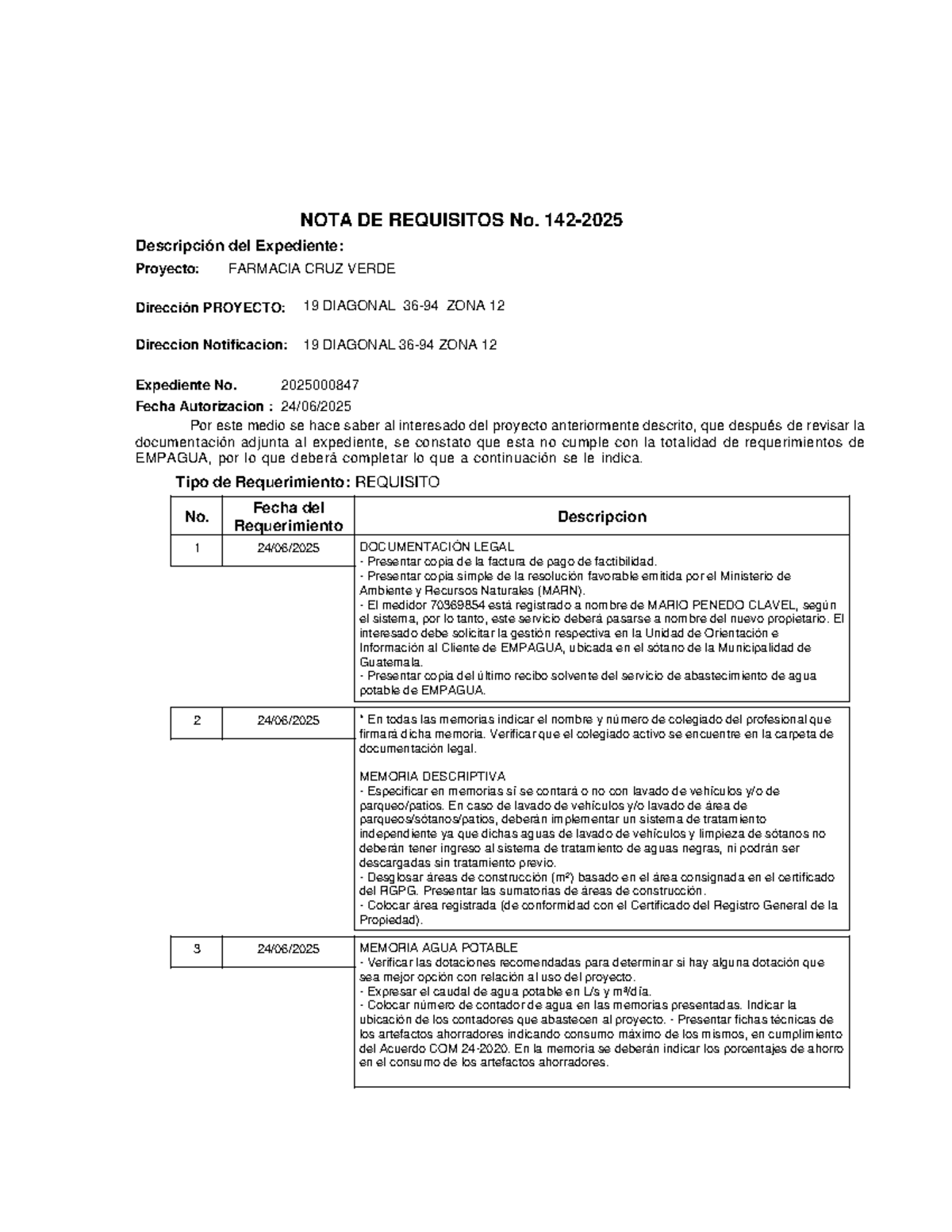 Nota de Requisitos 142-2025: Proyecto Farmacia Cruz Verde - Studocu