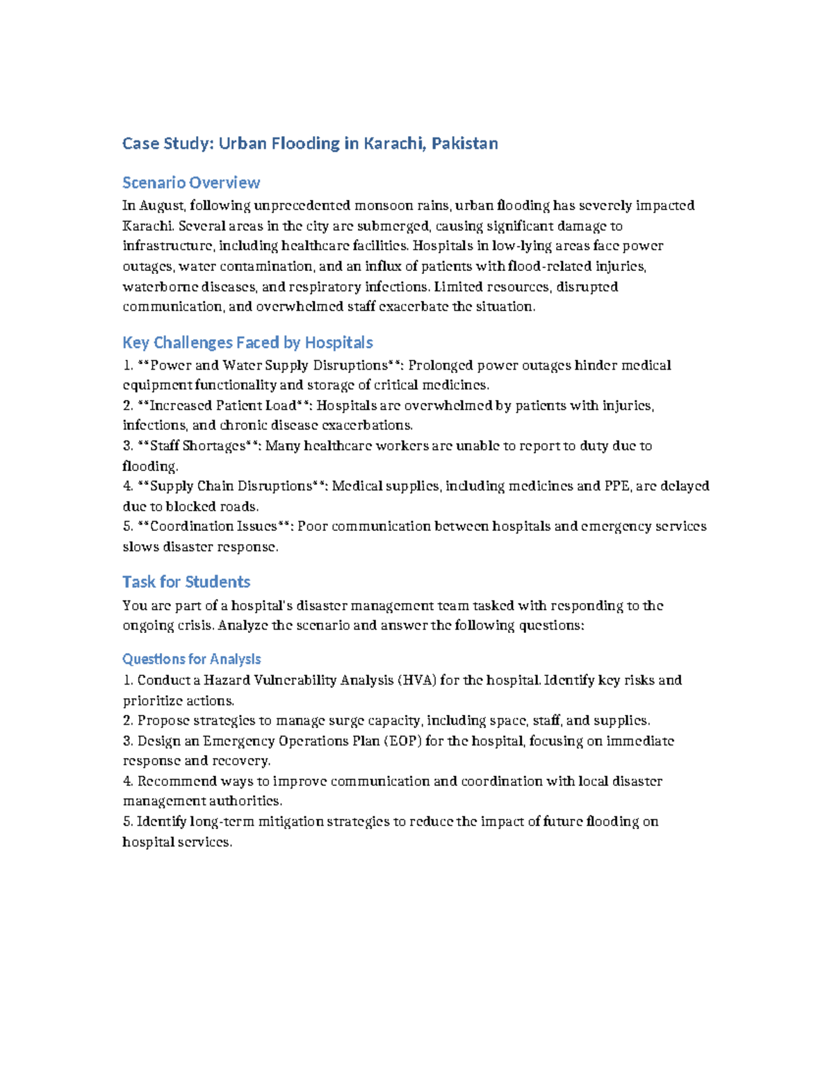 Urban Flooding Case Study: Karachi Healthcare Response Analysis - Studocu