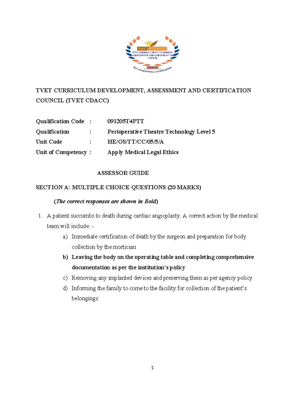 TVET CDACC Qualification 091205T4PTT: Medical-Legal Ethics Notes - Studocu