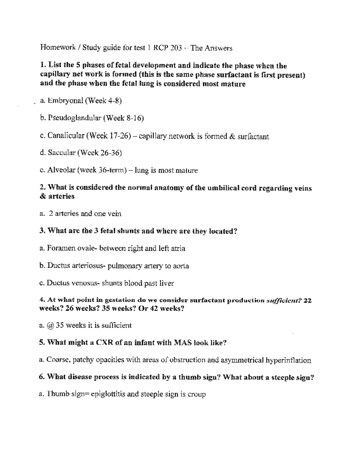 Midterm Exam Study Guide for RCP 203: Key Concepts in Fetal Development ...