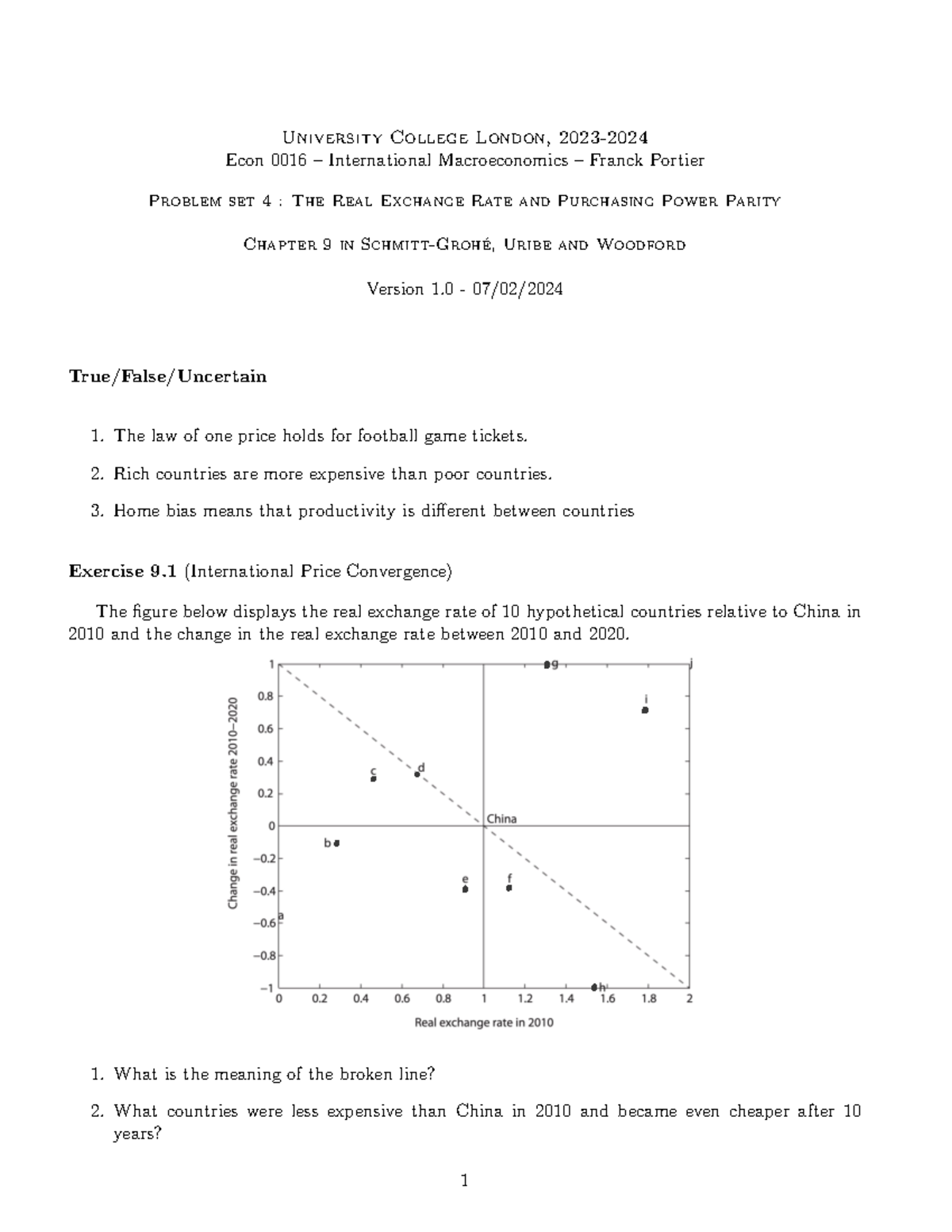 Econ0016 Problem Set 4: Real Exchange Rate & Purchasing Power Parity ...
