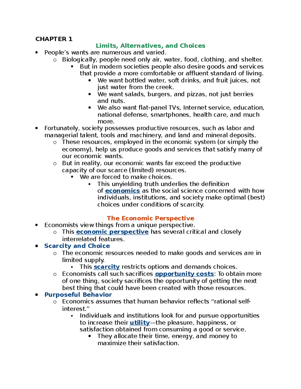 Chapter 1 - CHAPTER 1 Limits, Alternatives, and Choices People’s wants ...