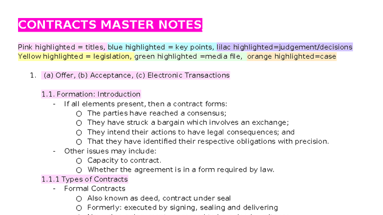 CONTRACTS 101: MASTER NOTES ON OFFER & ACCEPTANCE - Studocu