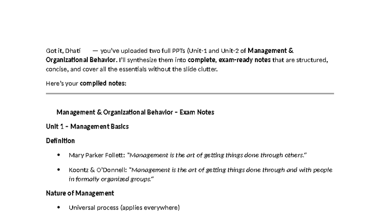 MOB 101: Comprehensive Exam Notes on Management Organizational Behavior ...