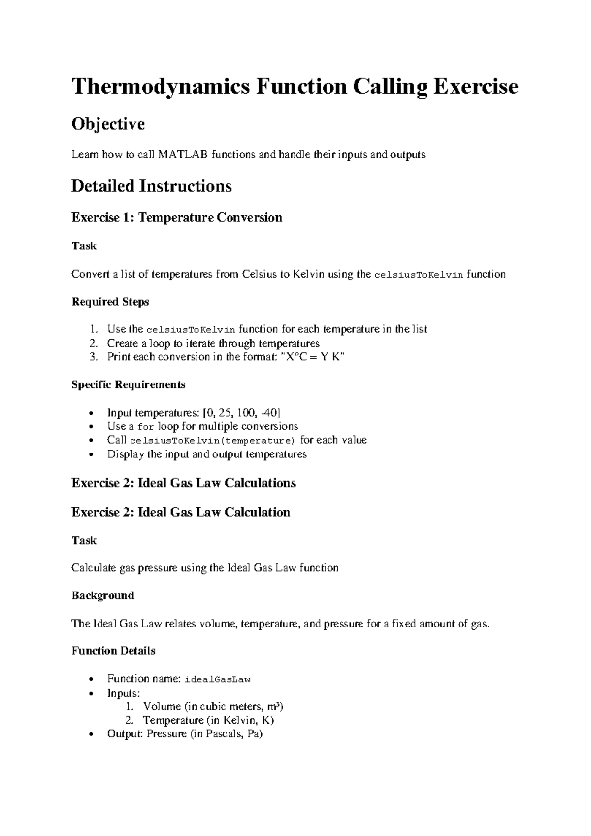 Thermodynamics Function Calling Exercise - Thermodynamics Function ...