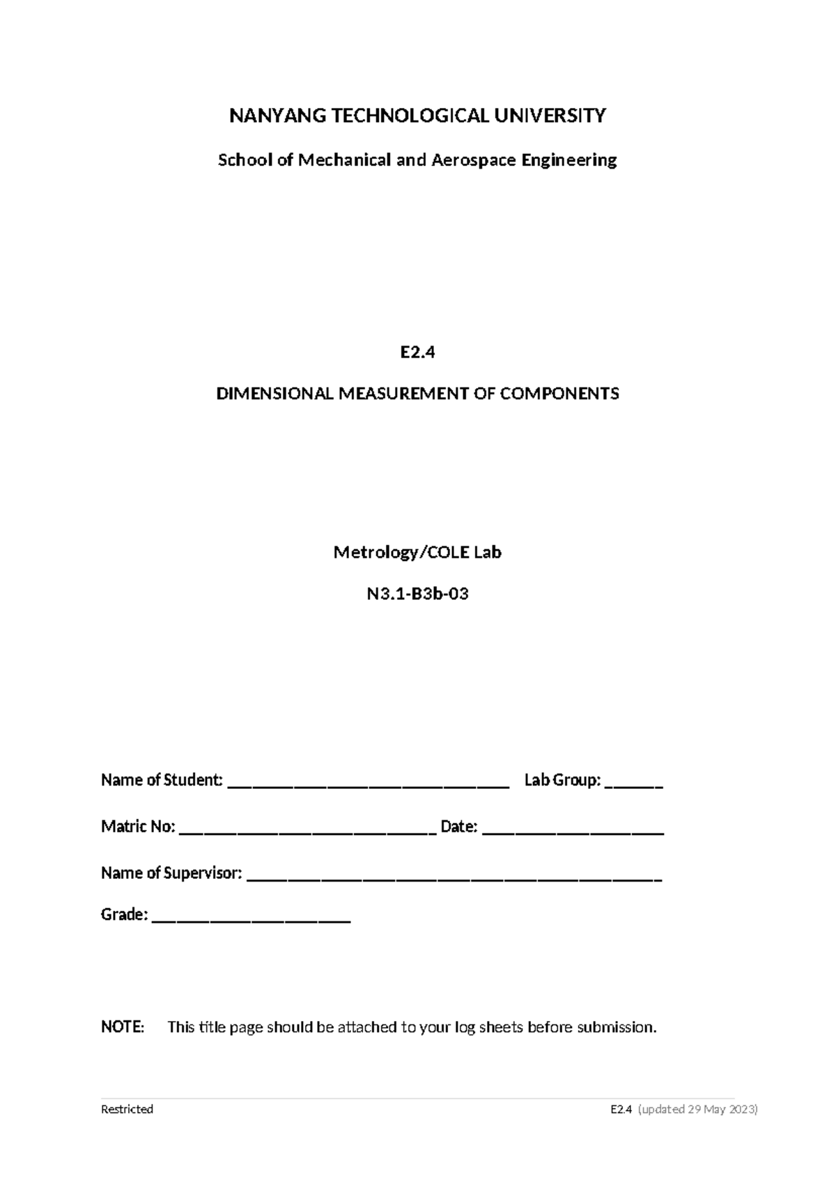 E2.4 Dimensional Measurement of Components Lab Report - Grace Ho - Studocu