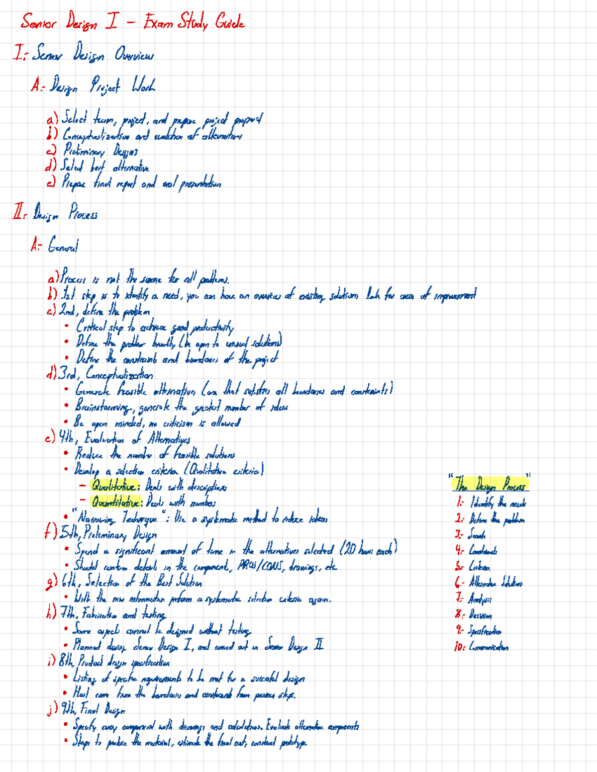 Senior Design I – Exam Study Guide: Teamwork Principles and Design ...