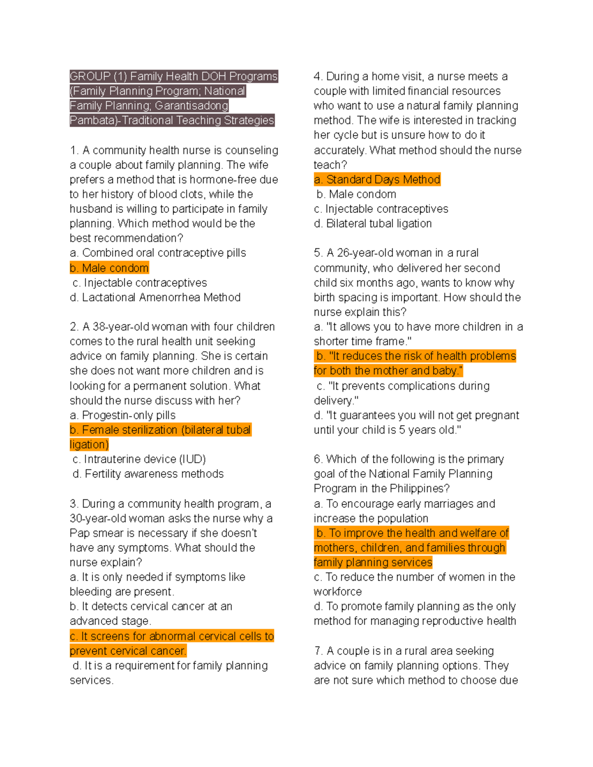 Family Health DOH Programs: Module 3 Questions & Answers - Studocu