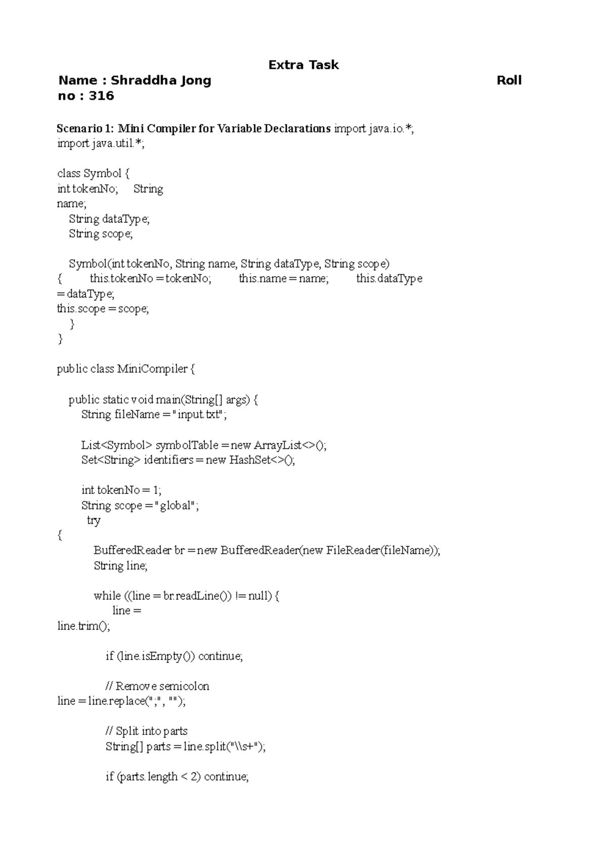 CS101 Mini Compiler for Variable Declarations - Extra Task Scenario 1 ...