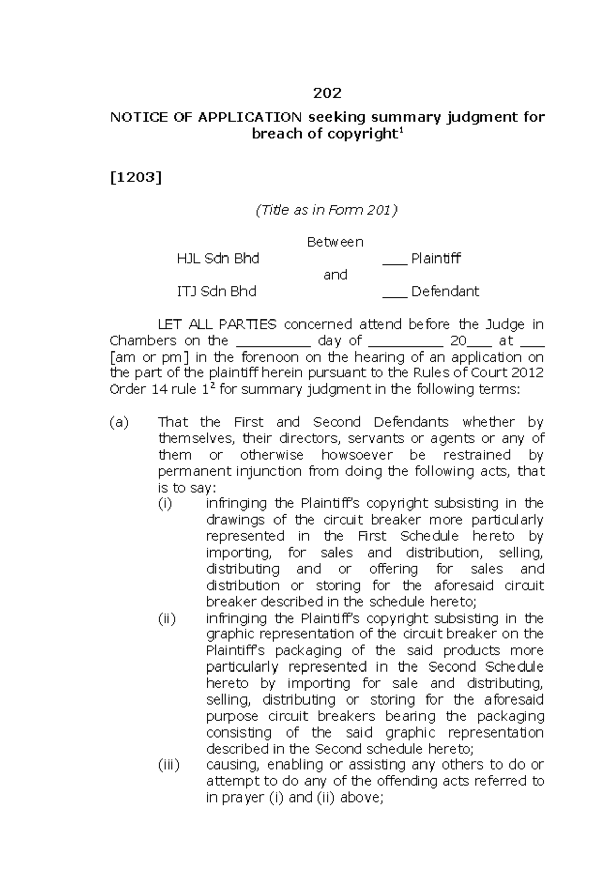 202 Notice of Application for Summary Judgment in Copyright Case - Studocu