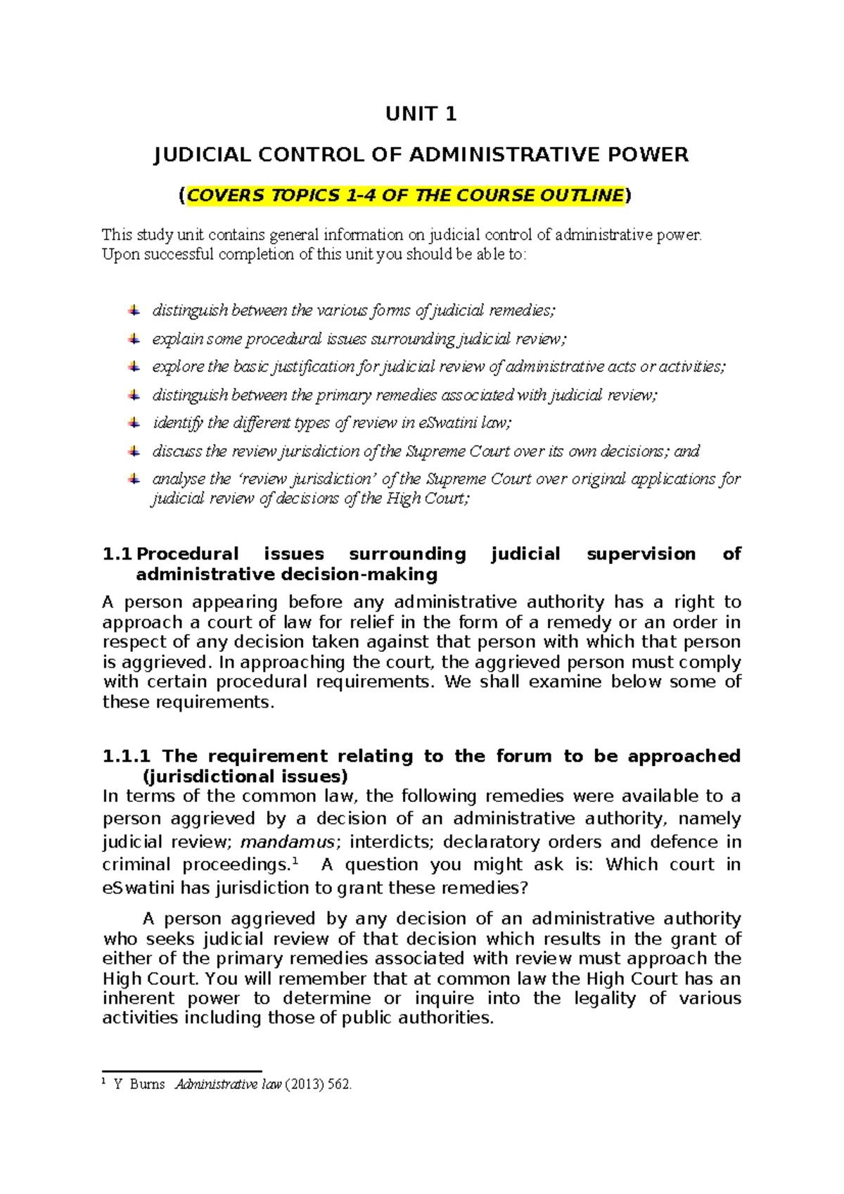 Unit 1: Introduction to Administrative Law Concepts and Principles ...