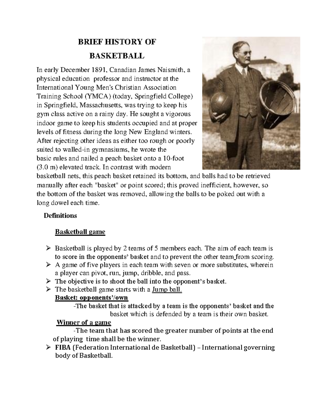 Basketball History and Fundamentals - Lecture Notes (Course Code ...