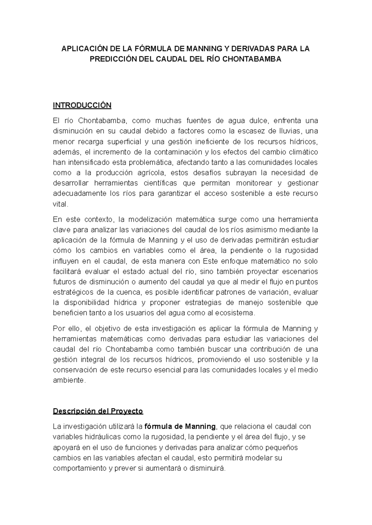 Aplicación de la Fórmula de Manning para Predecir el Caudal del Río ...