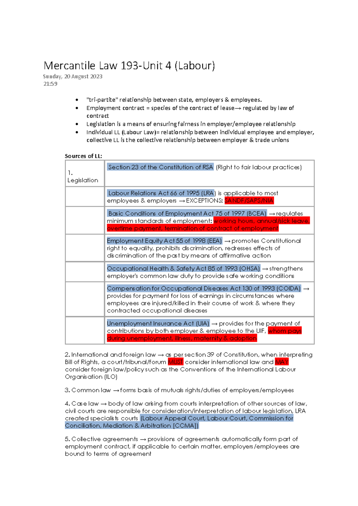 Mercantile Law 193 - Unit 4: Labour Relations and Employment Contracts ...