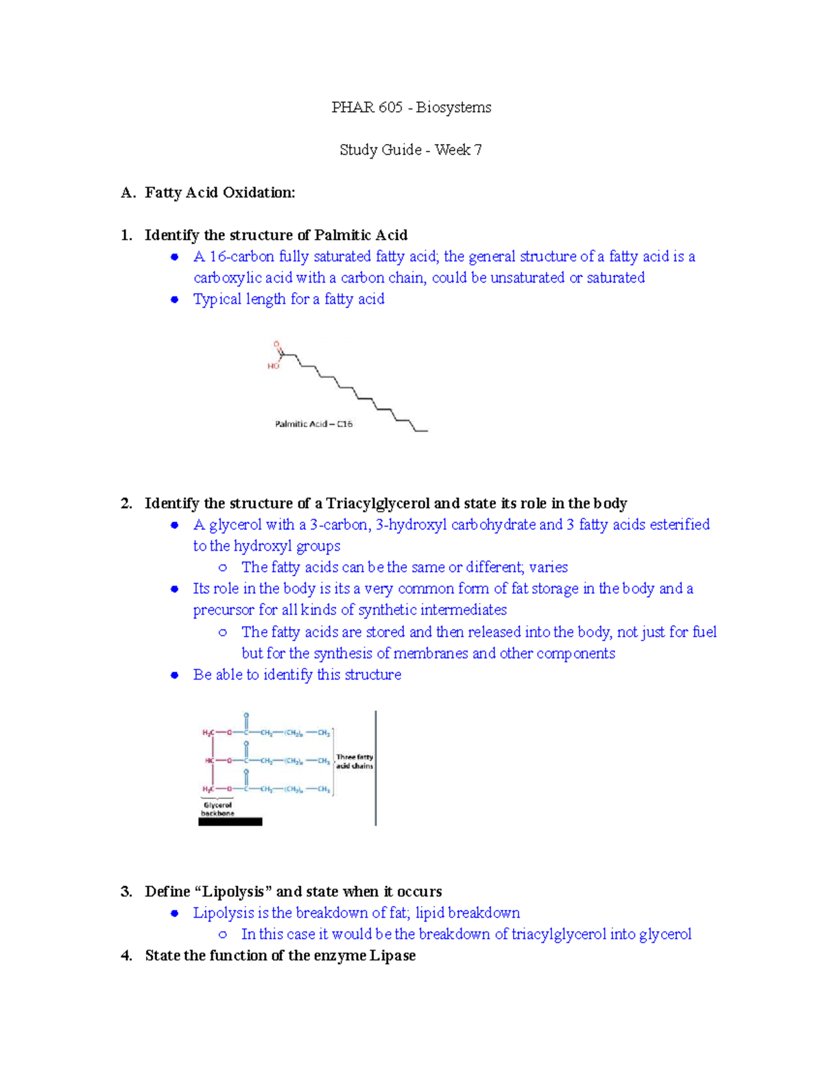 PHAR 605: Week 7 Study Guide on Fatty Acid Oxidation & Cholesterol ...