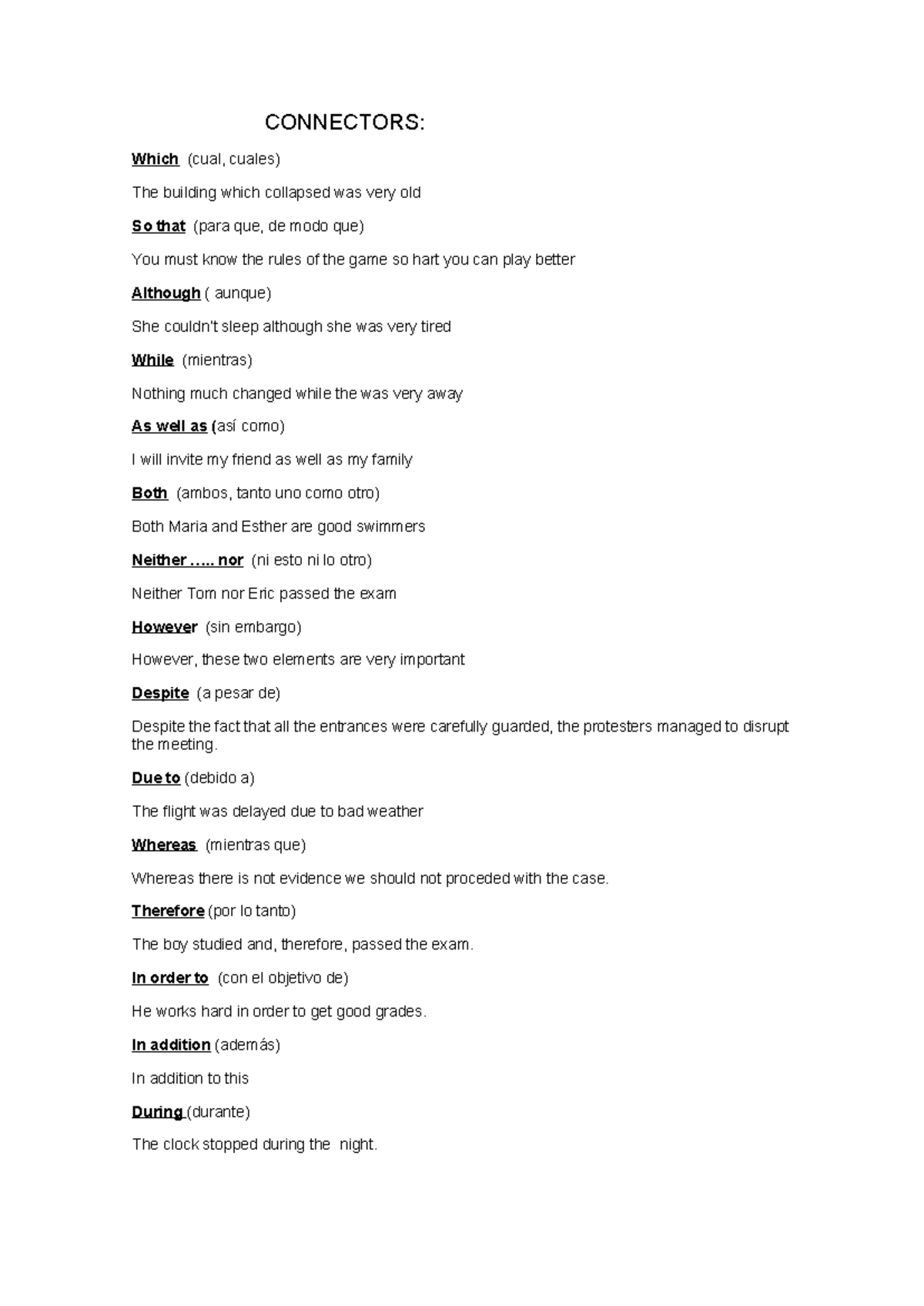 CONNECTORS: Understanding Usage and Examples for Effective Writing ...