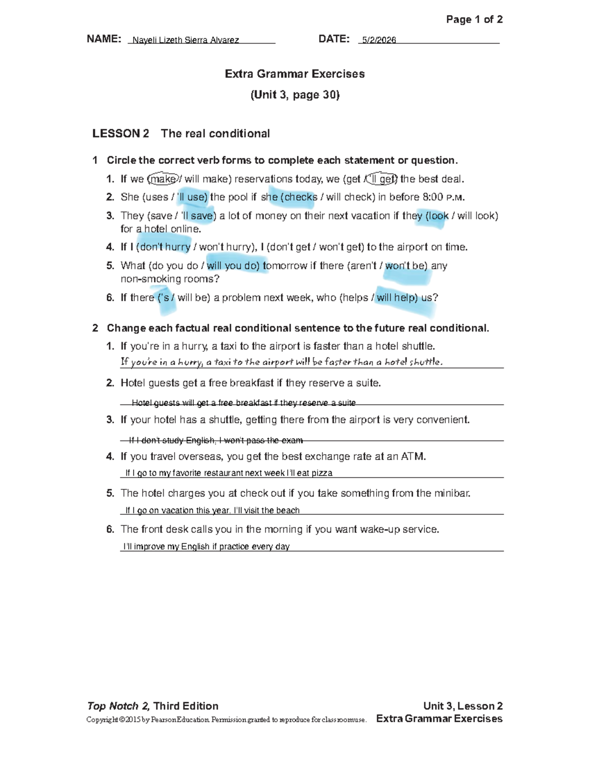 3.Unit 03 Extra Grammar Exercises: Real Conditional Practice - Studocu
