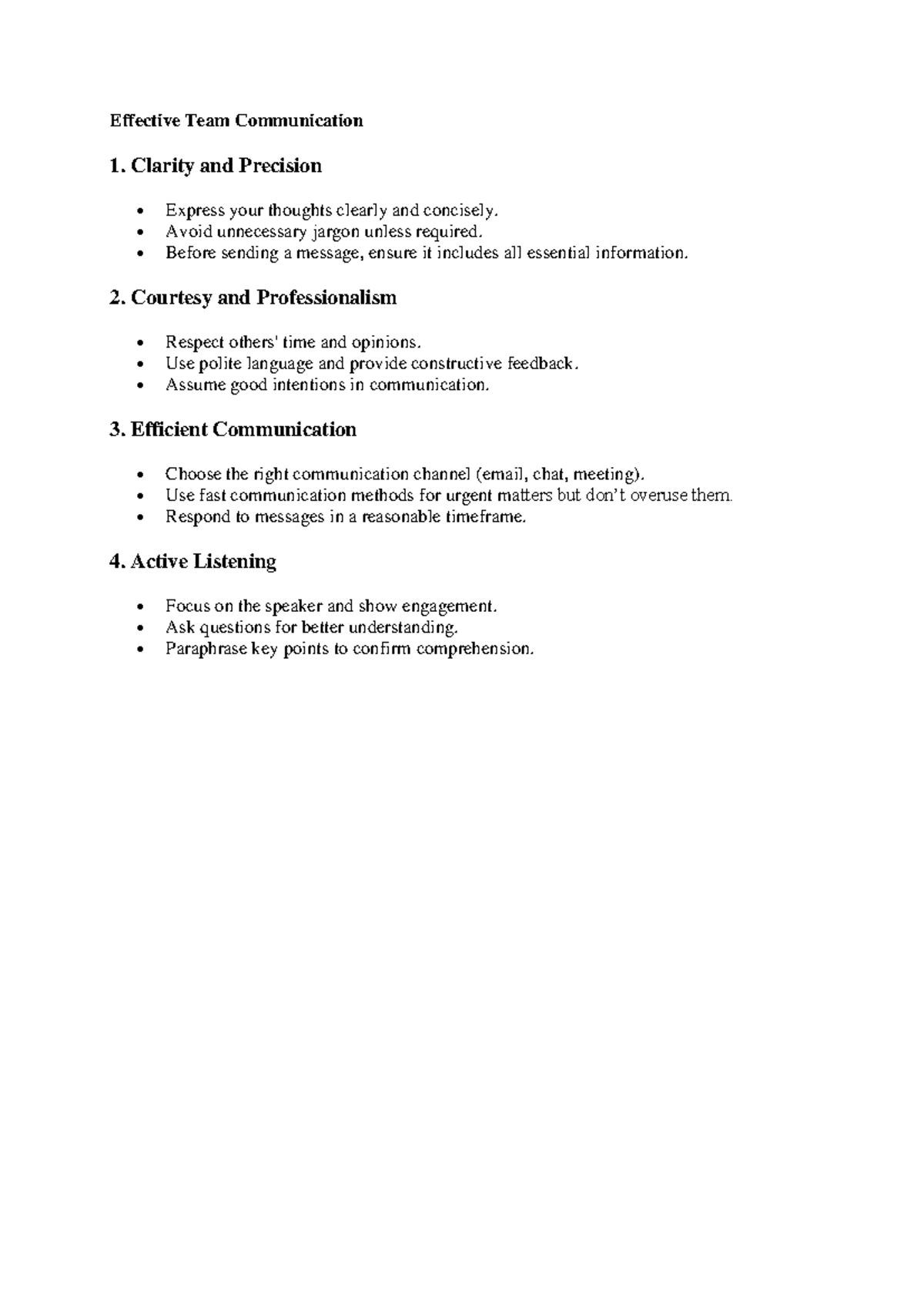 Guideline 2 - Effective Team Communication 1. Clarity and Precision ...