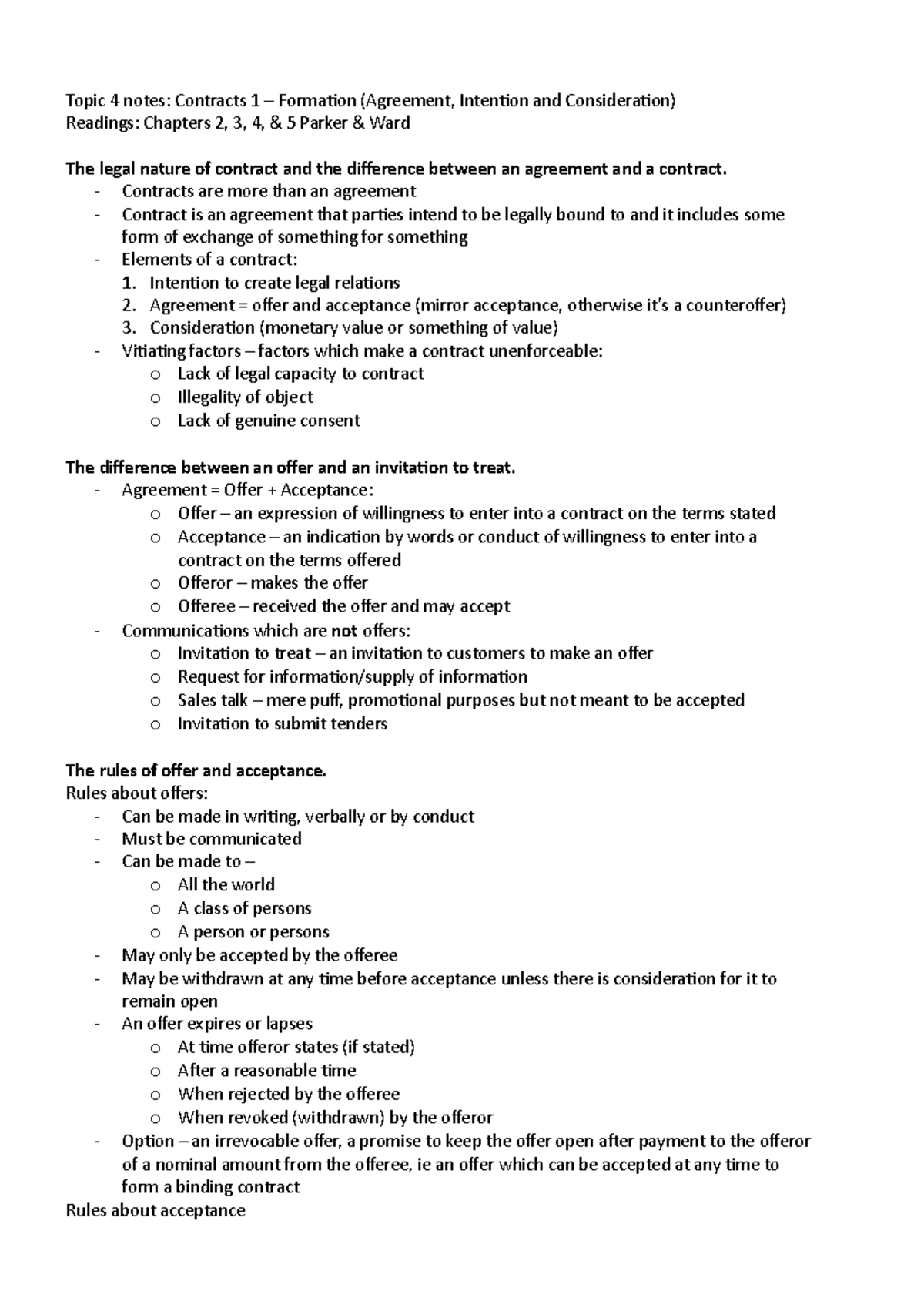 Contracts 1 - Formation: Key Concepts of Agreement & Consideration ...