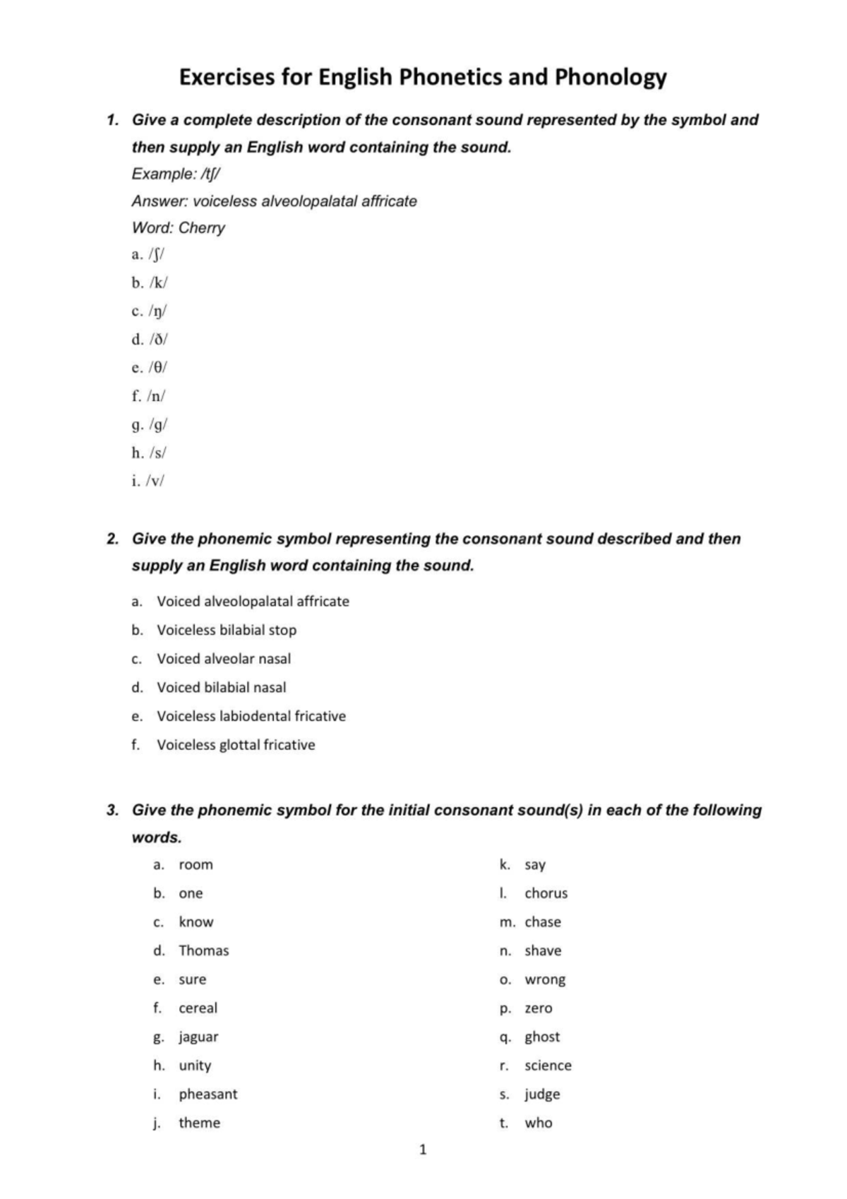 Exercises for English Phonetics & Phonology 1: Consonant & Vowel Sounds ...