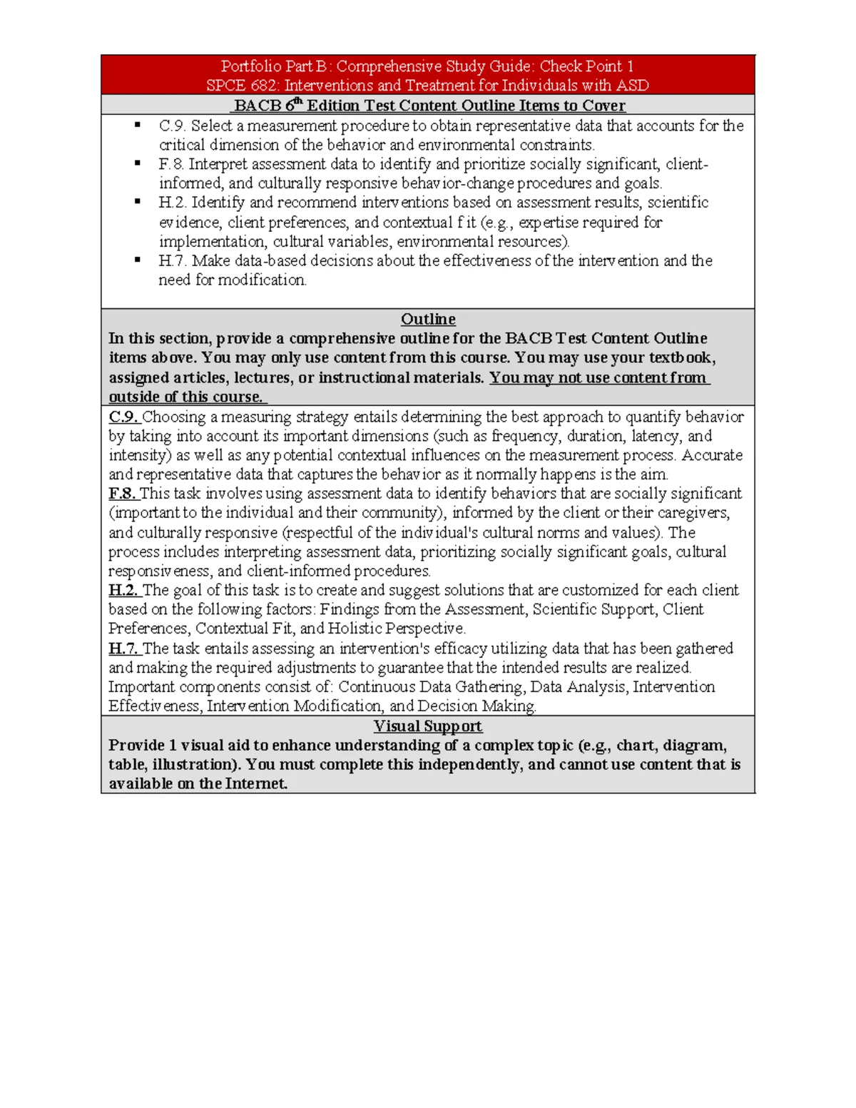SPCE 682: Portfolio Part B Study Guide for ASD Interventions ...