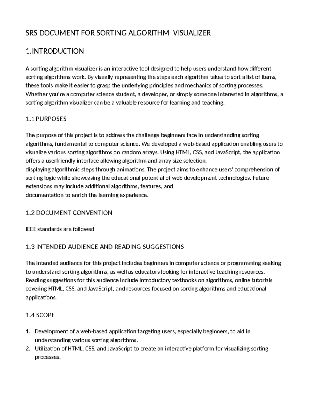 SRS Document FOR Sorting Algorithm Visualizer - SRS DOCUMENT FOR ...