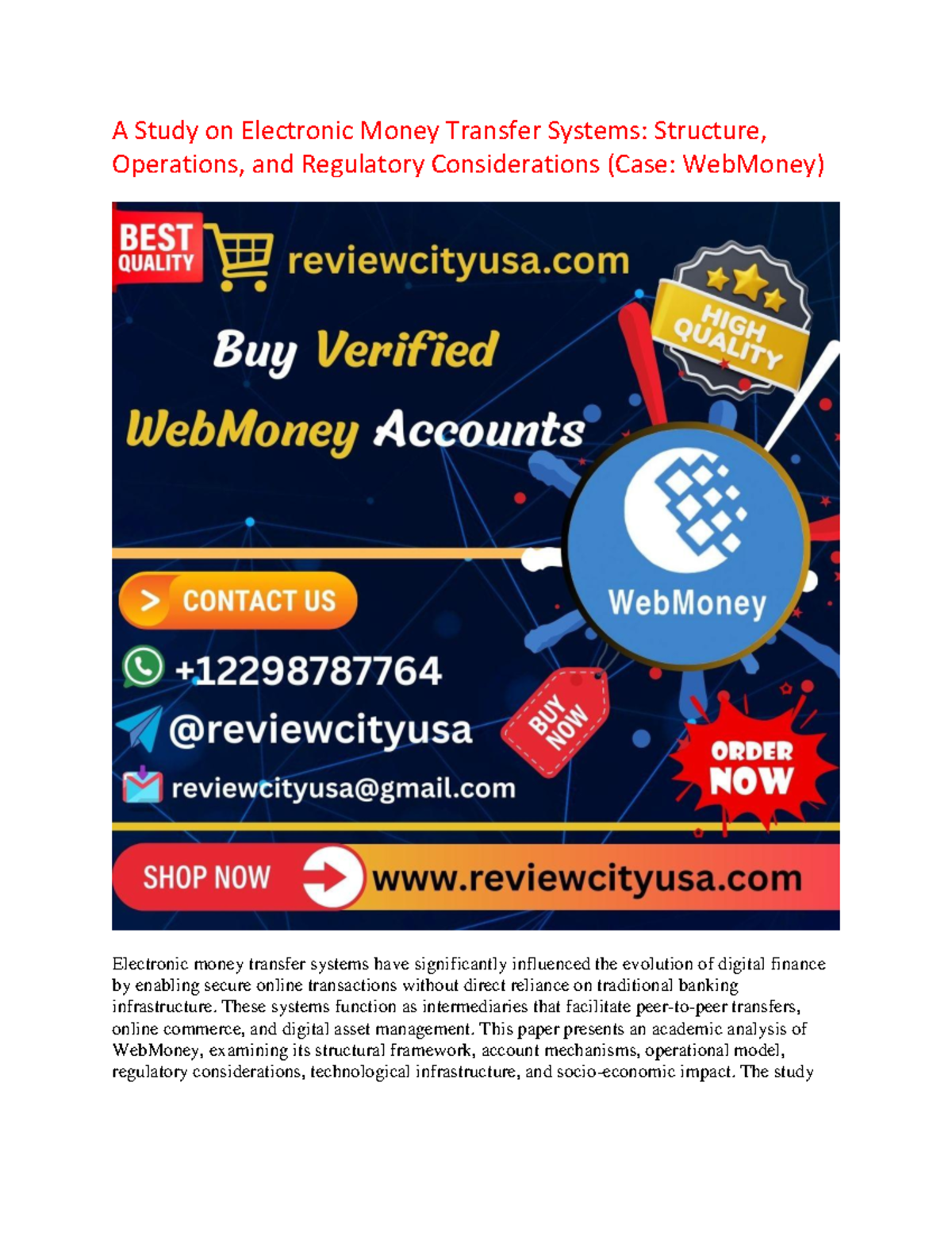 WebMoney: An In-Depth Analysis of Electronic Money Transfer Systems ...